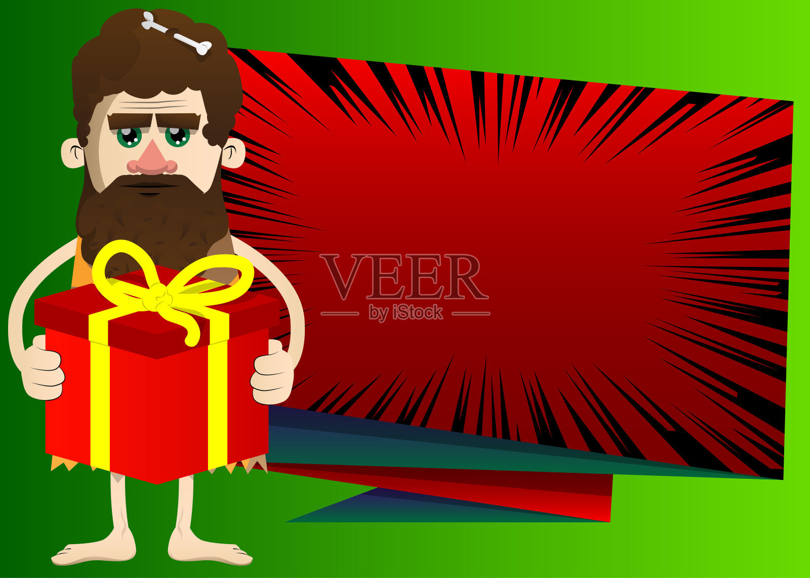 穴居人拿着大礼盒。插画图片素材