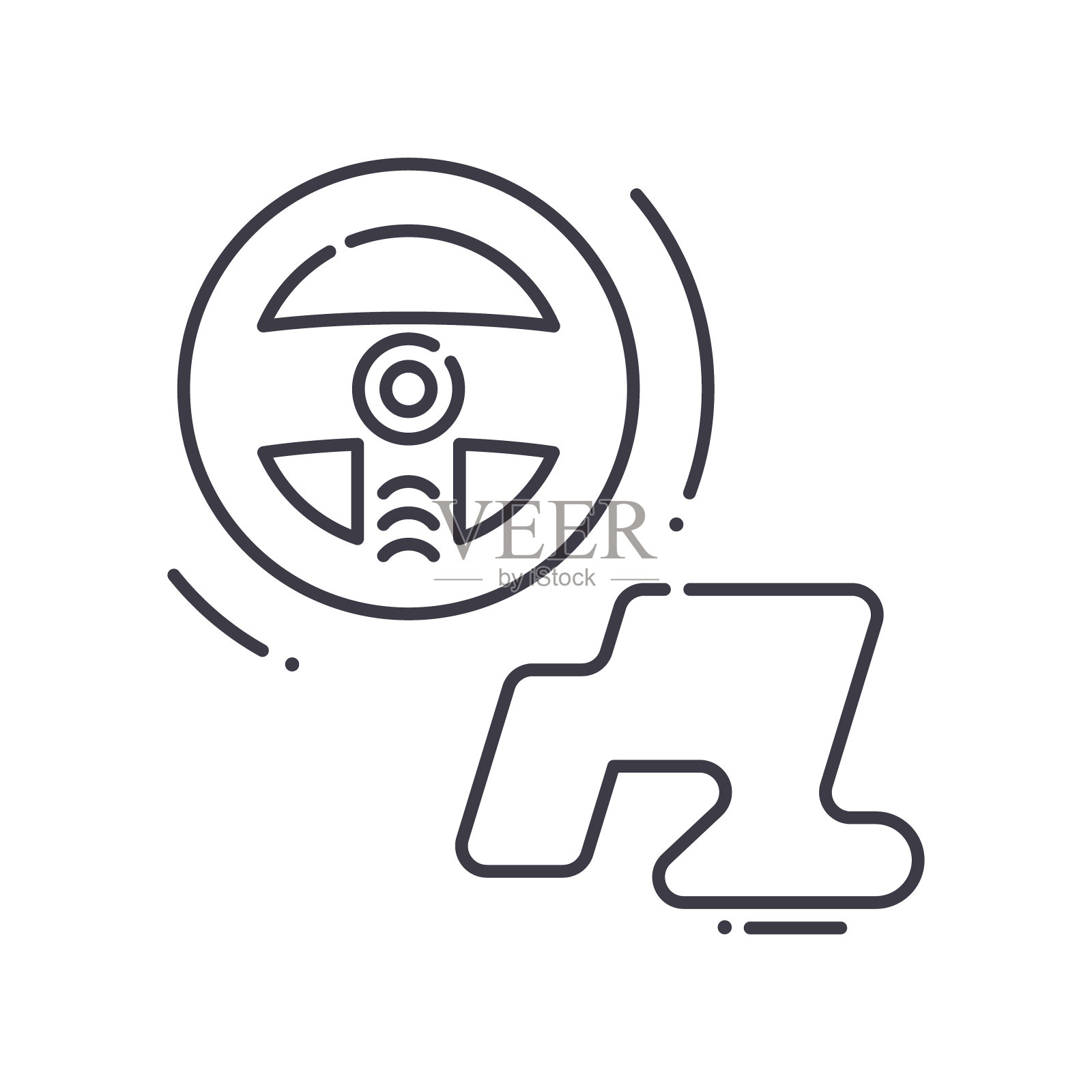 赛车图标，线性孤立的插图，细线矢量，网页设计标志，轮廓概念符号与可编辑的笔触在白色的背景。插画图片素材