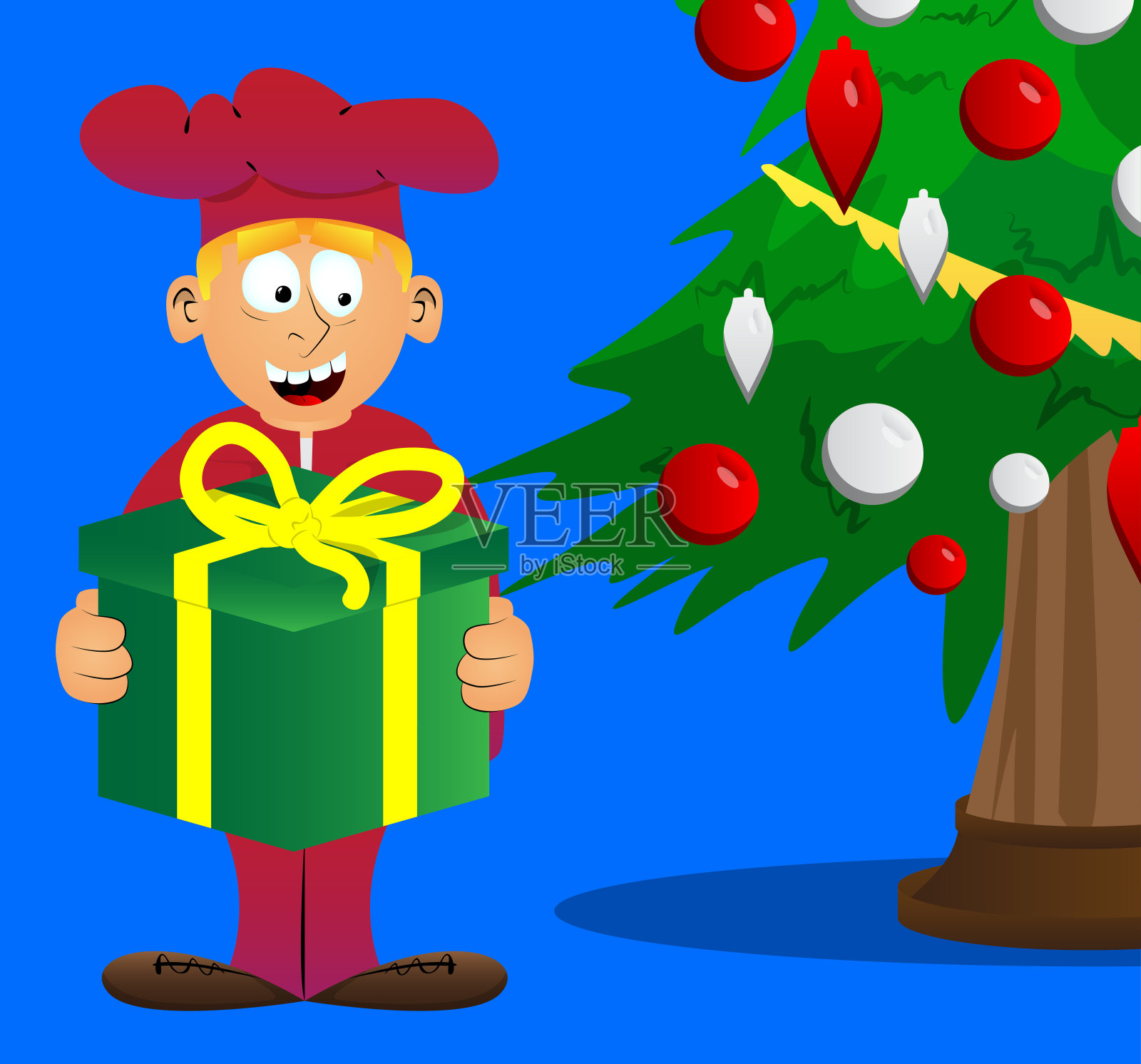 穿制服的厨师拿着大礼盒。插画图片素材