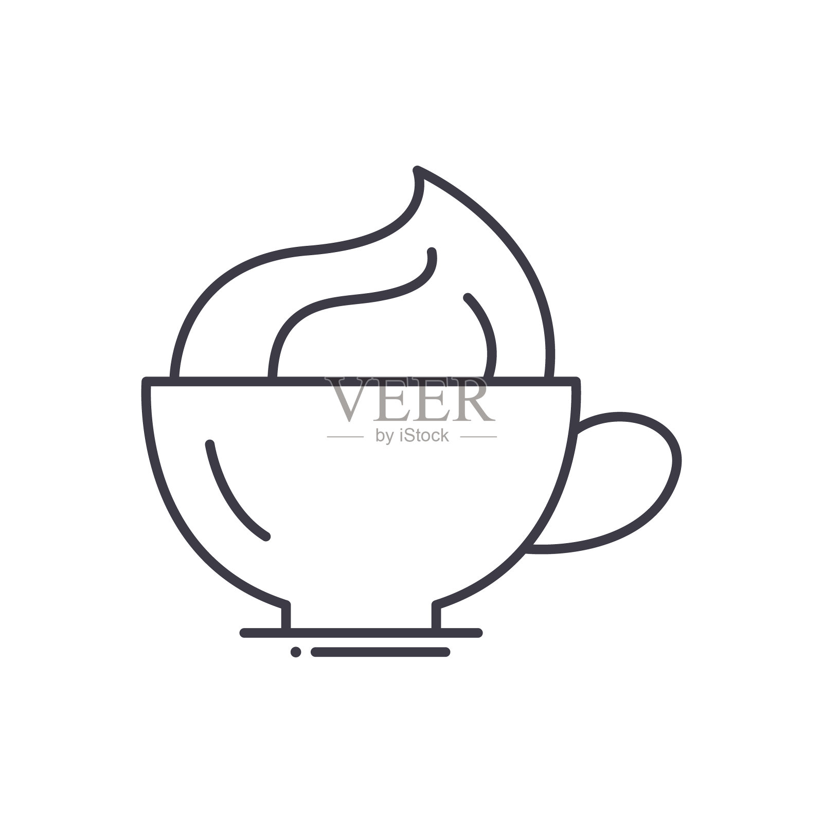 咖啡掼奶油图标，线性孤立的插图，细线矢量，网页设计标志，轮廓概念符号与可编辑的笔触在白色的背景。图标素材