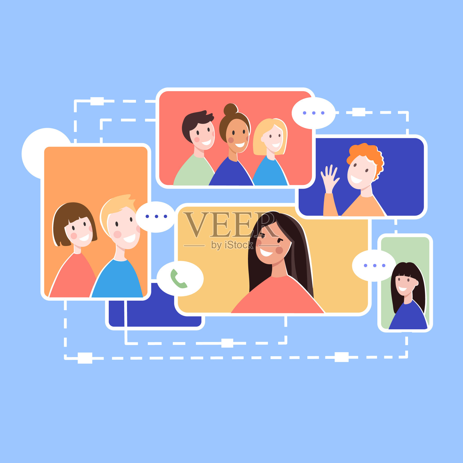 网上传播全球人的理念背景，扁平化风格插画图片素材