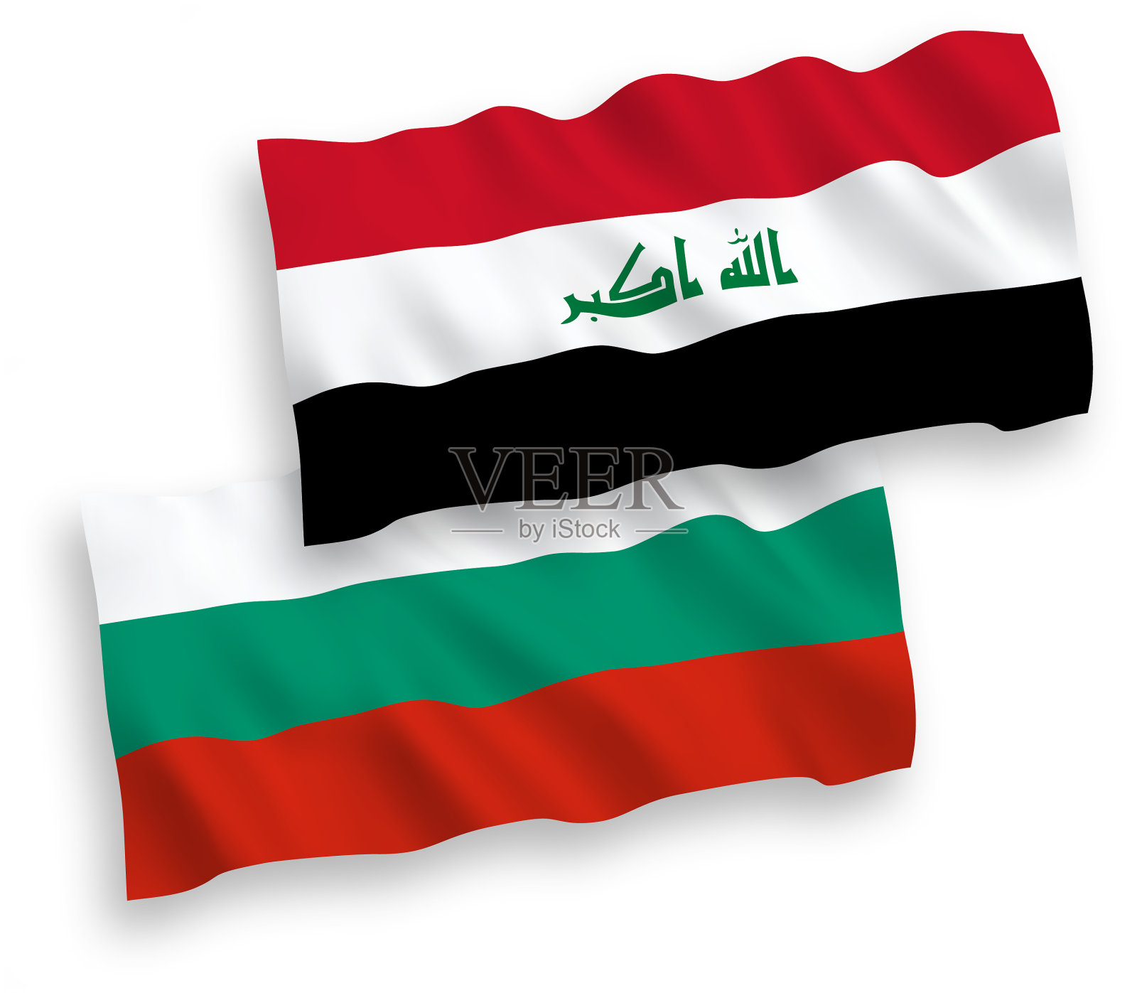 白色背景上的伊拉克和保加利亚国旗设计元素图片