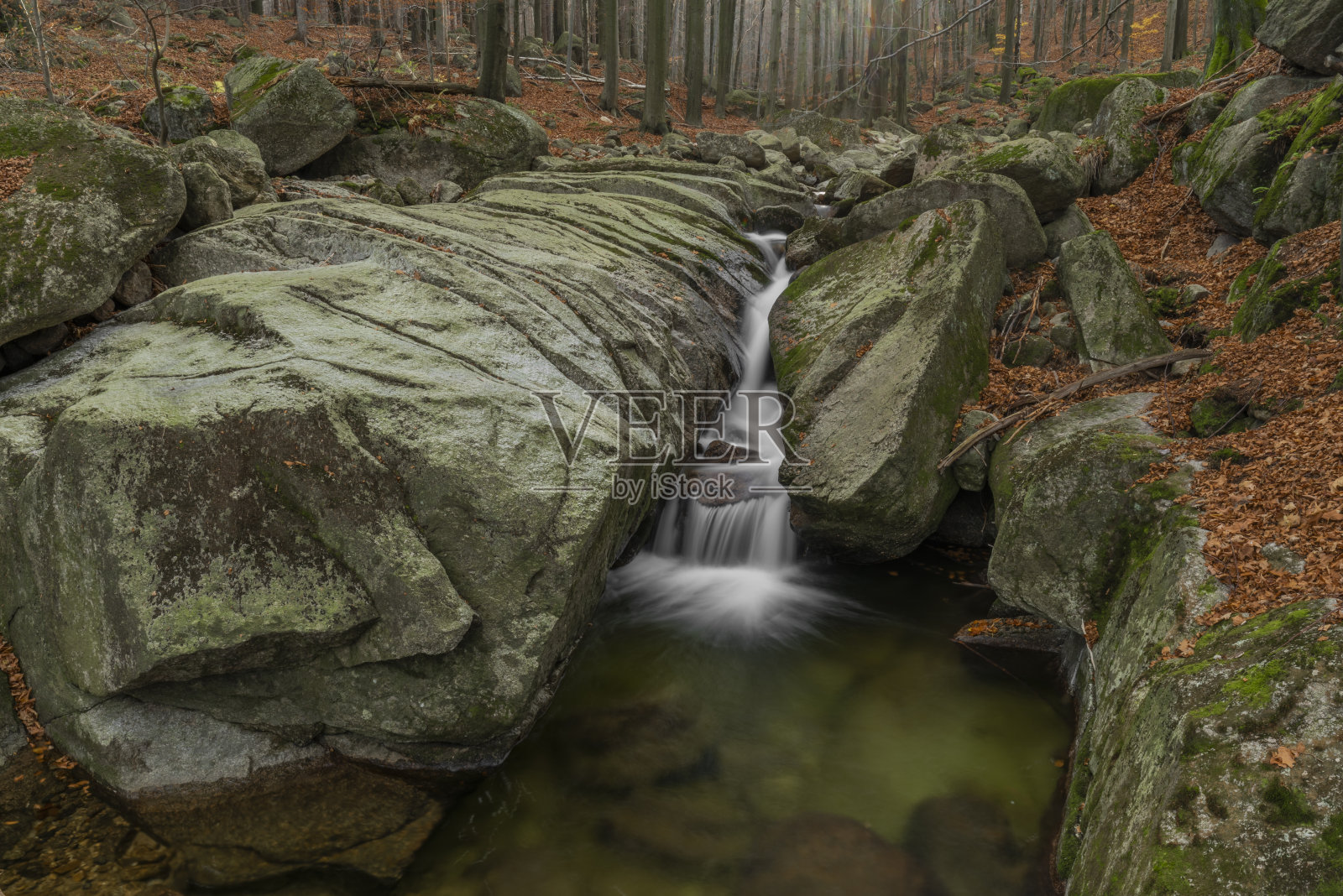 Velky Cerny Stolpich小溪在吉泽尔斯克山的秋天清新的早晨照片摄影图片