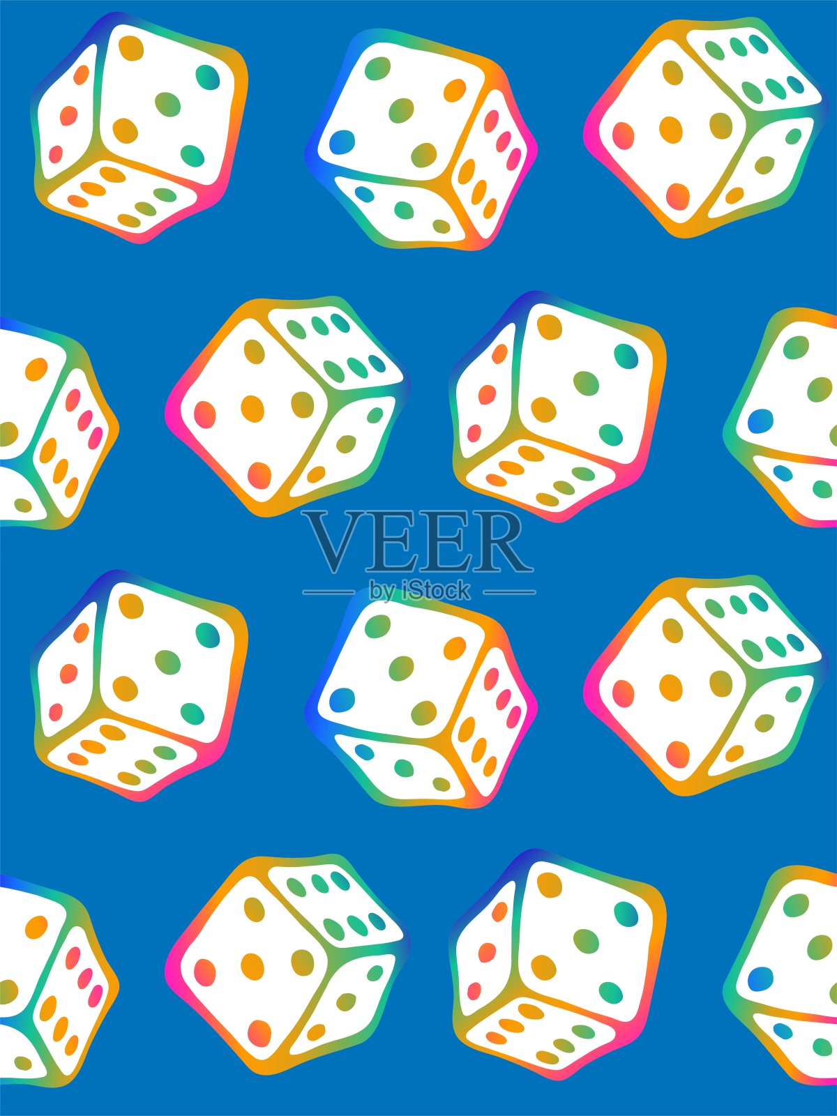 有趣的涂鸦无缝图案与骰子由彩虹轮廓的棋盘游戏。插画图片素材