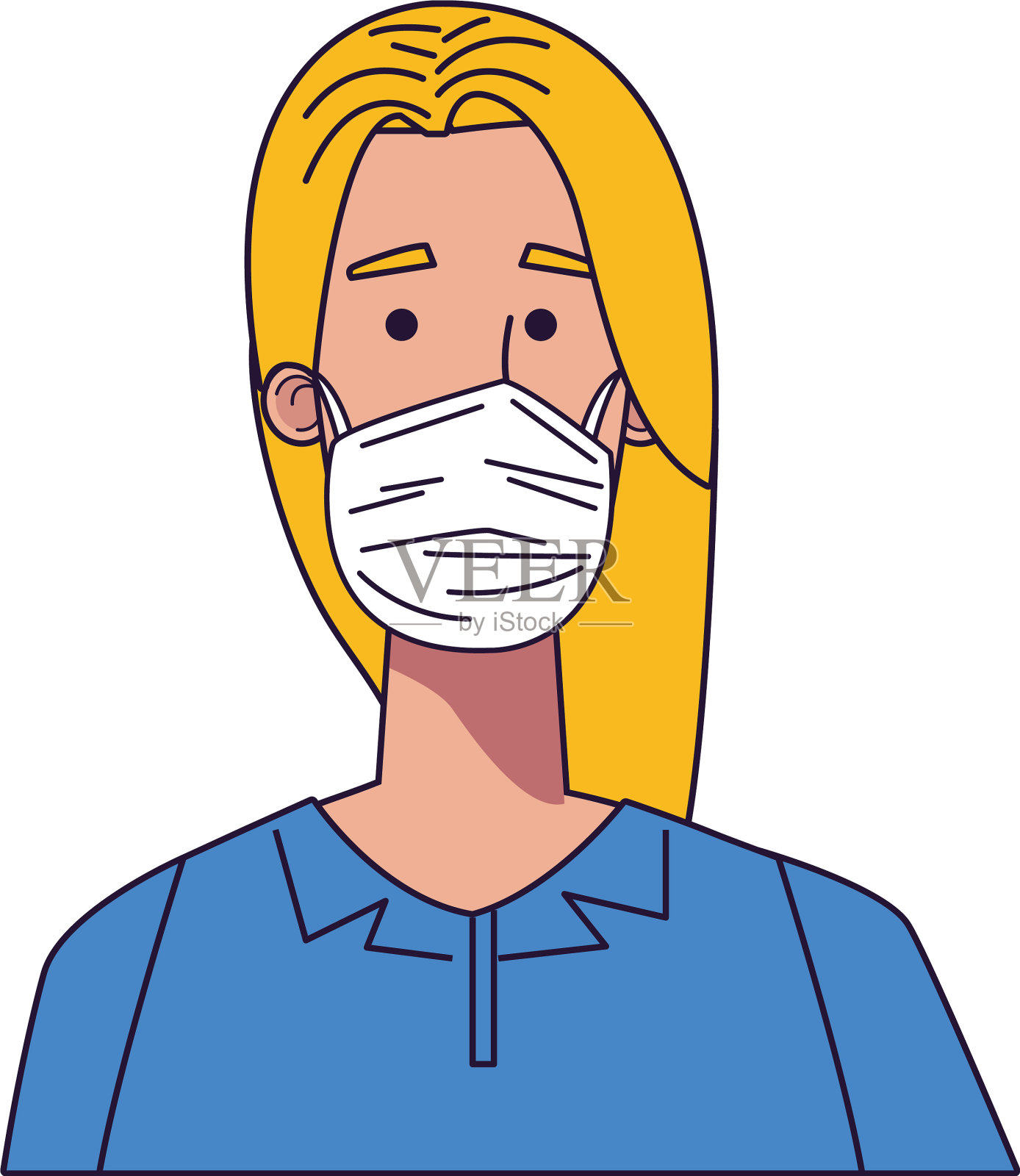 戴医用面具的年轻女子插画图片素材