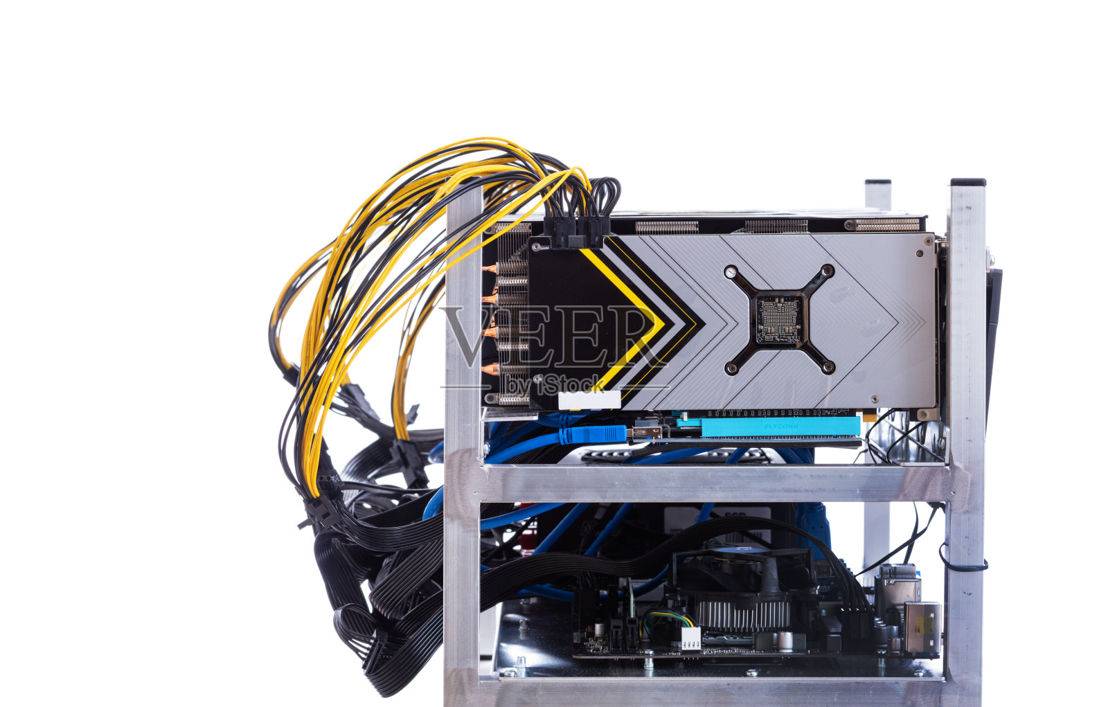 比特币和加密货币矿工-一个采矿计算机孤立照片摄影图片