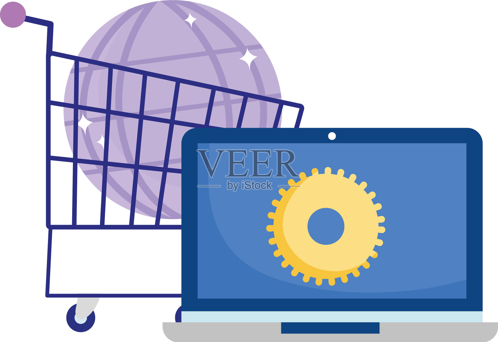 网上支付电脑购物车世界设计元素图片