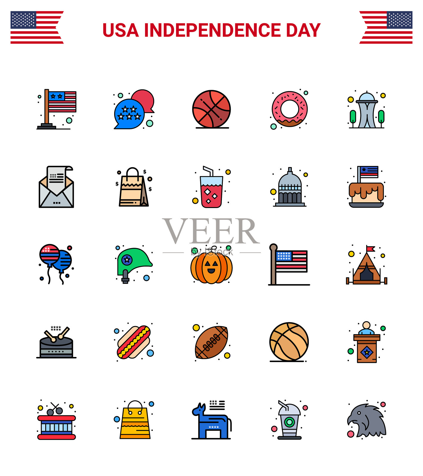 设置25现代平面填充线包在美国插画图片素材