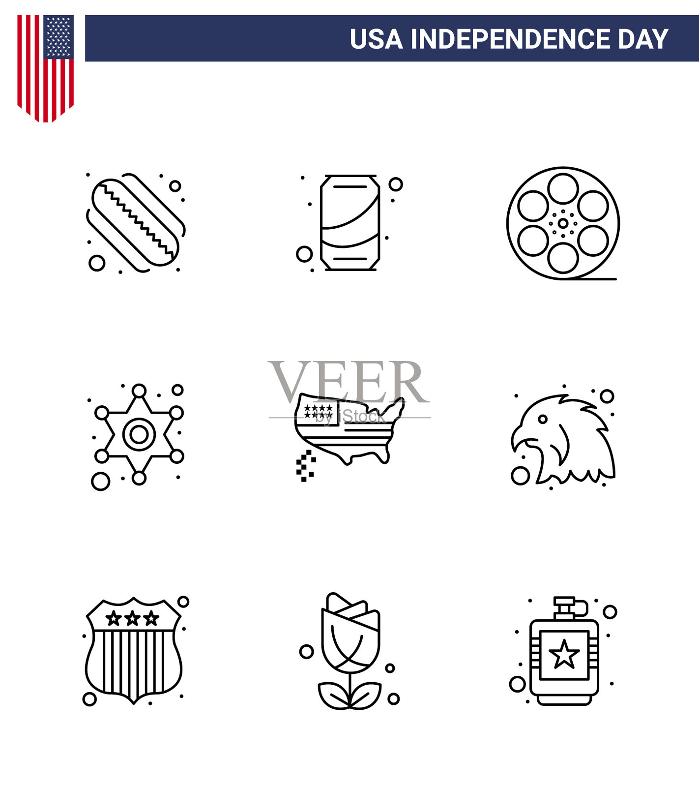 设置9个美国日图标美国标志插画图片素材