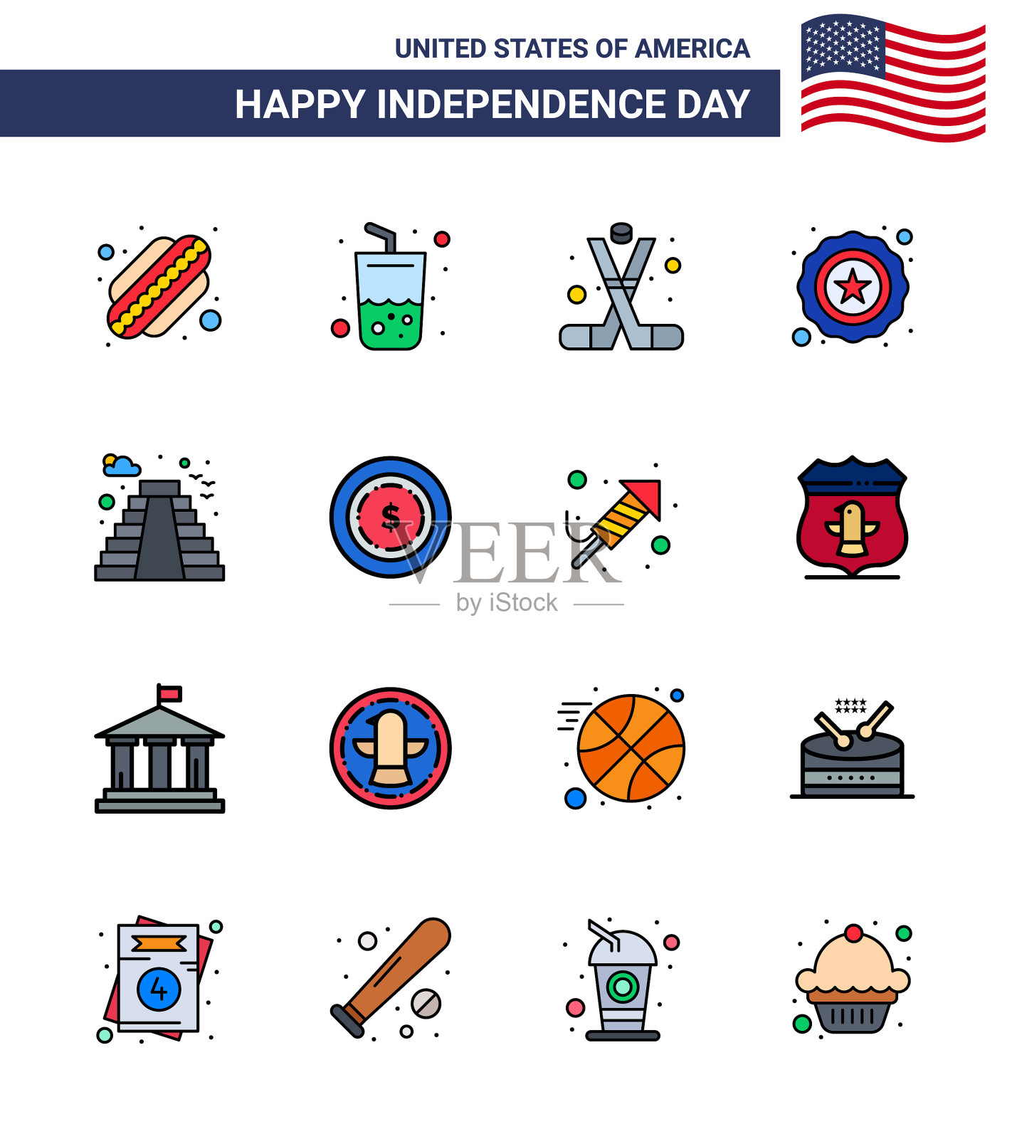 现代设置16条平填线和符号插画图片素材