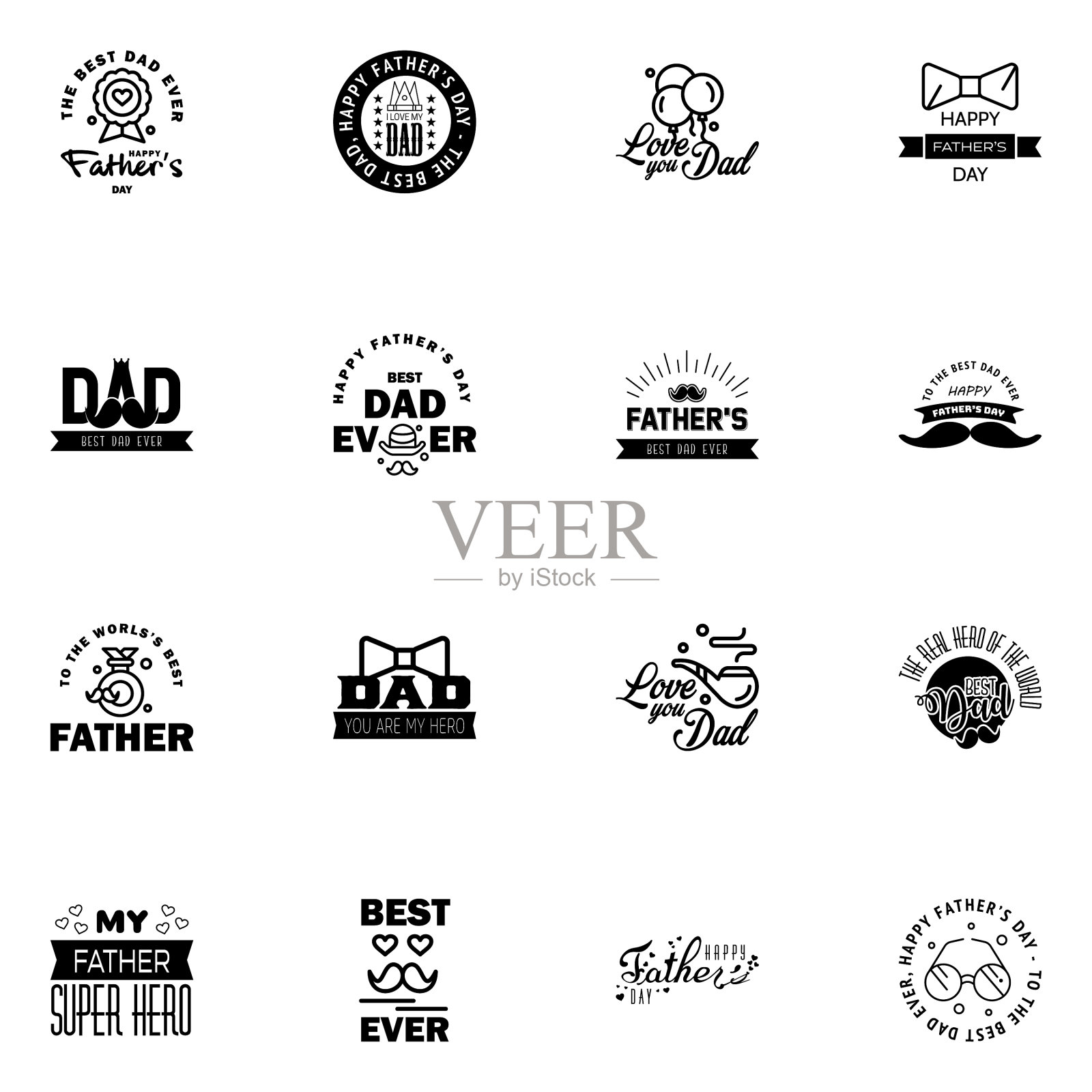 父亲节快乐16黑色排版集插画图片素材