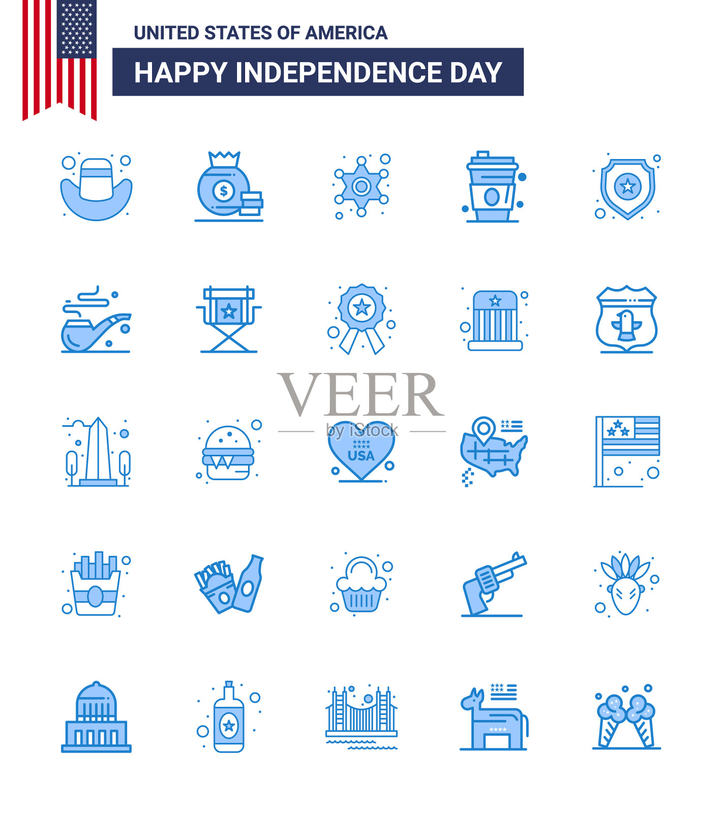 美国独立日快乐象形图设置25插画图片素材