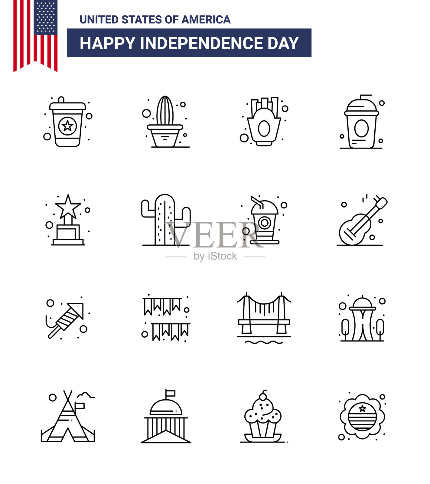 美国独立日线设置16美国插画图片素材