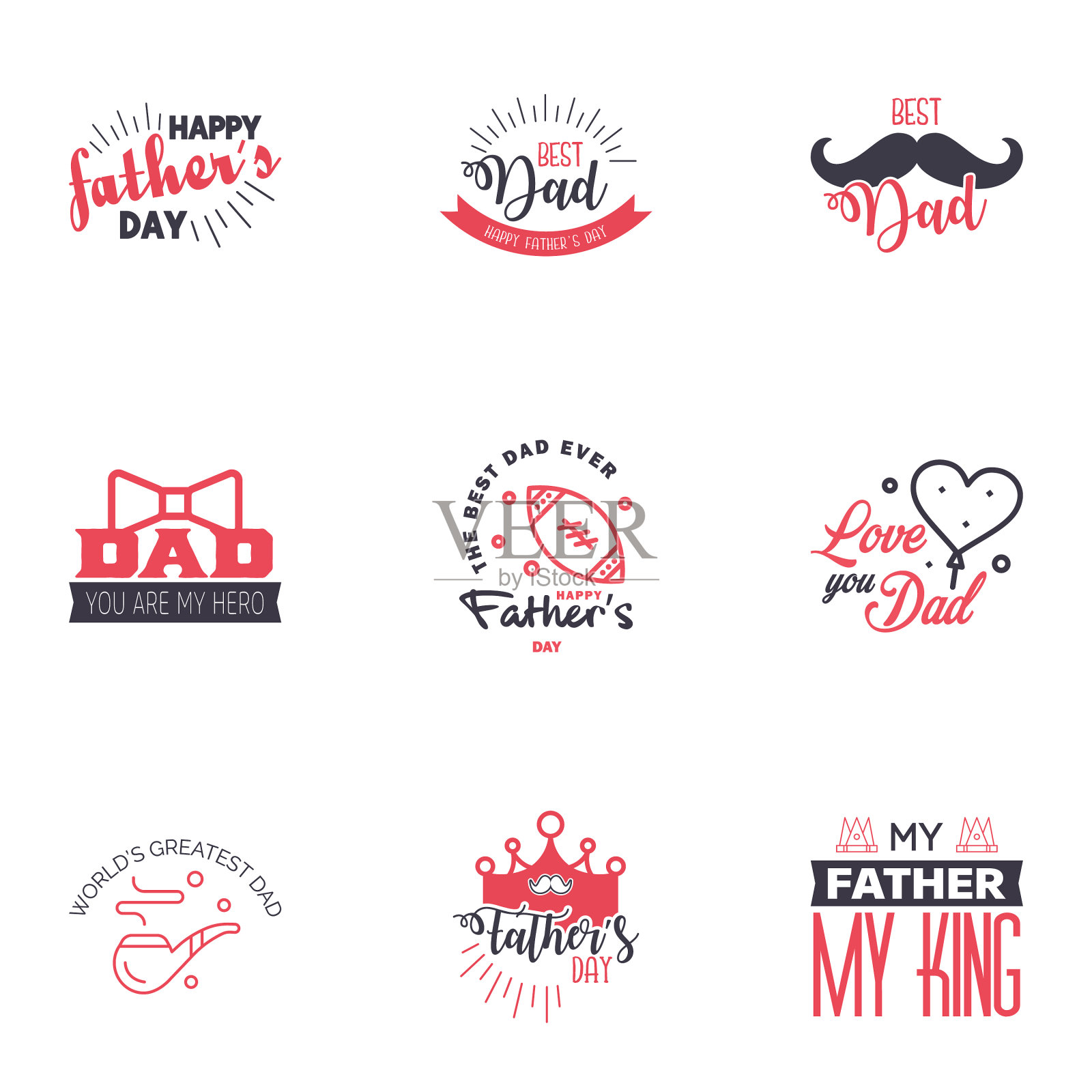 父亲节快乐9黑色和粉色元素集插画图片素材