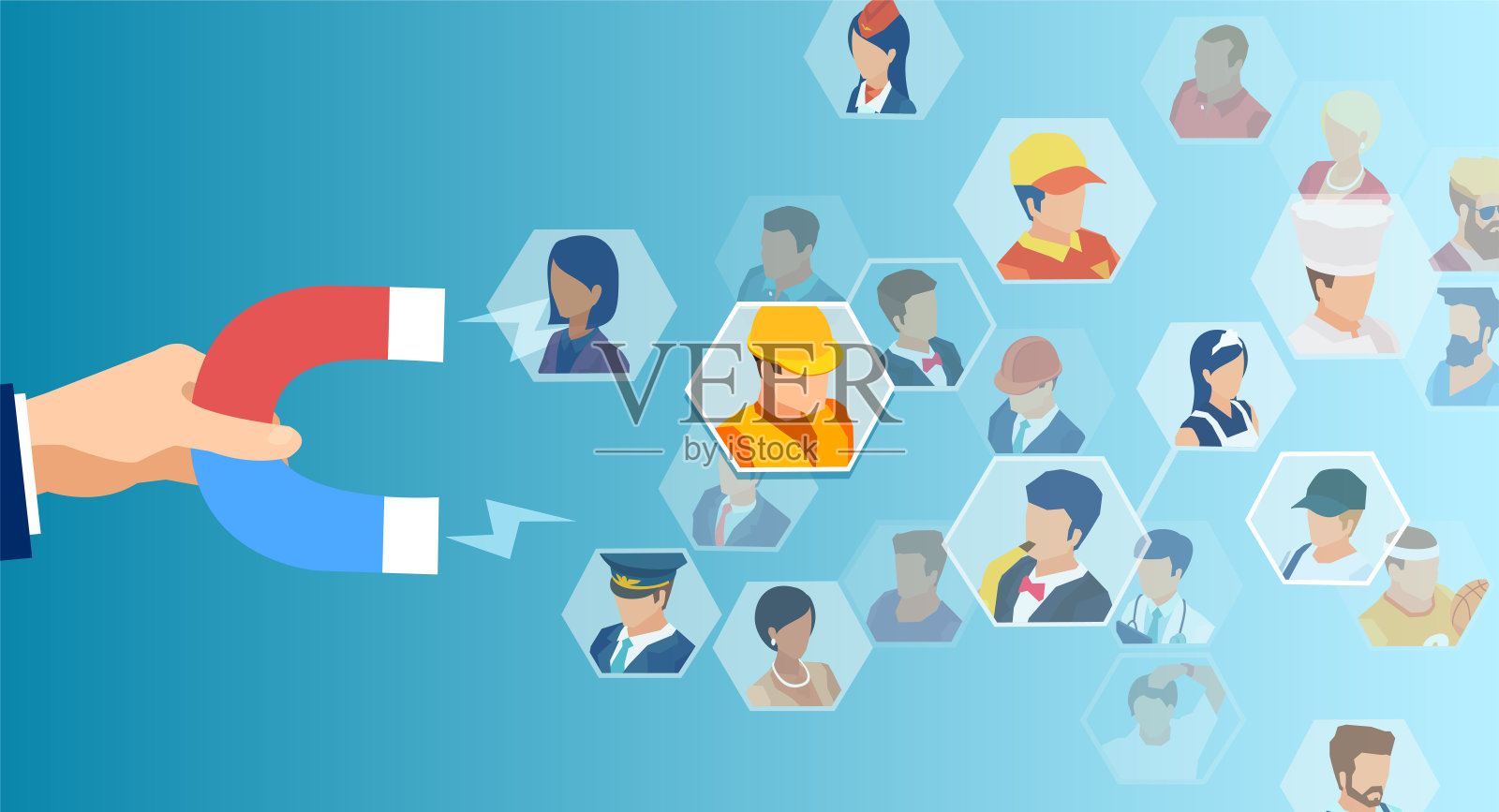 矢量的商人手磁铁吸引不同的人插画图片素材