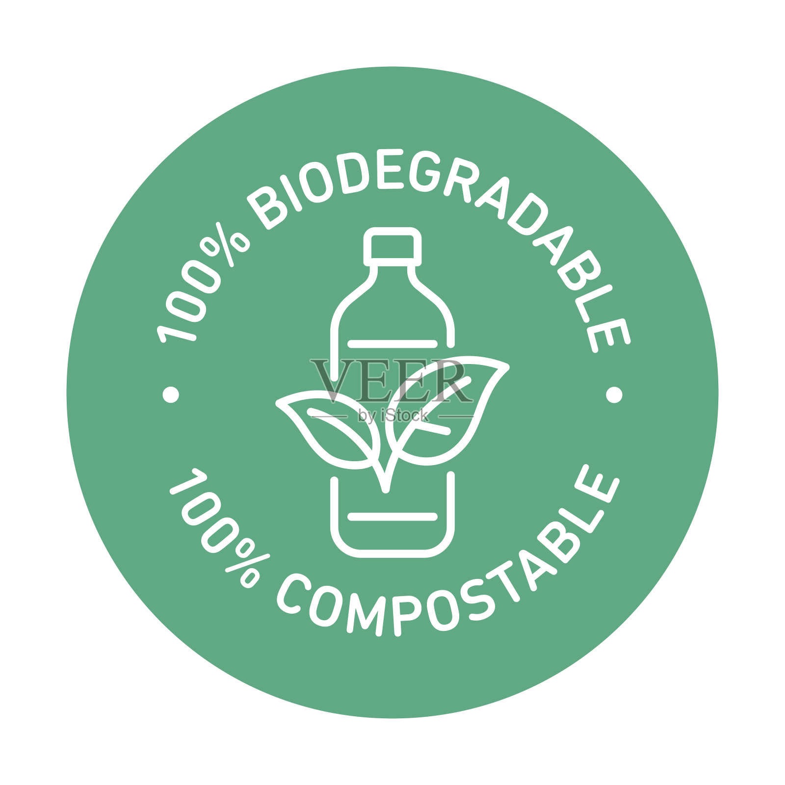 100%生物塑料，可生物降解，可堆肥矢量线图标插画图片素材