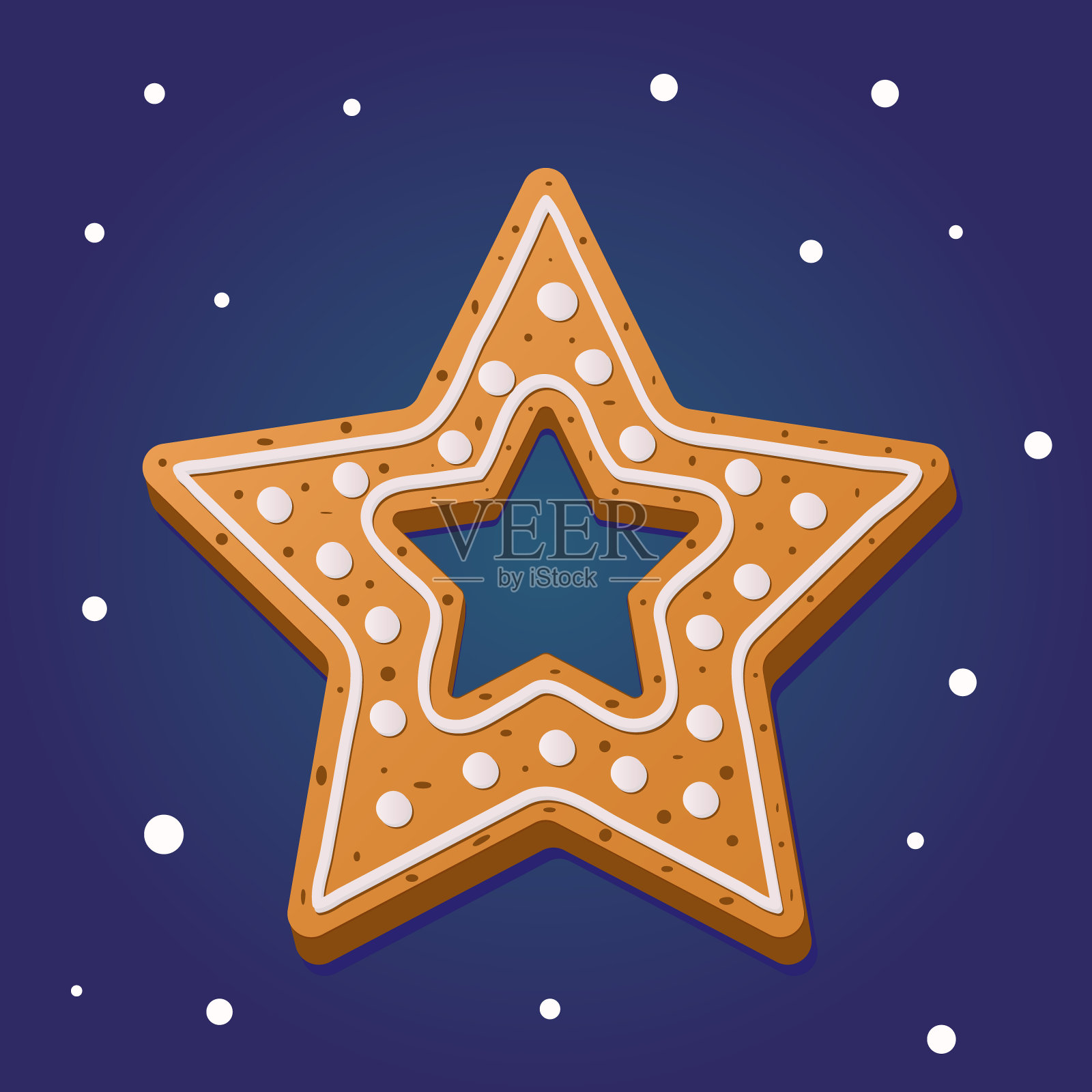 蓝色背景上星星形状的圣诞姜饼。插画图片素材