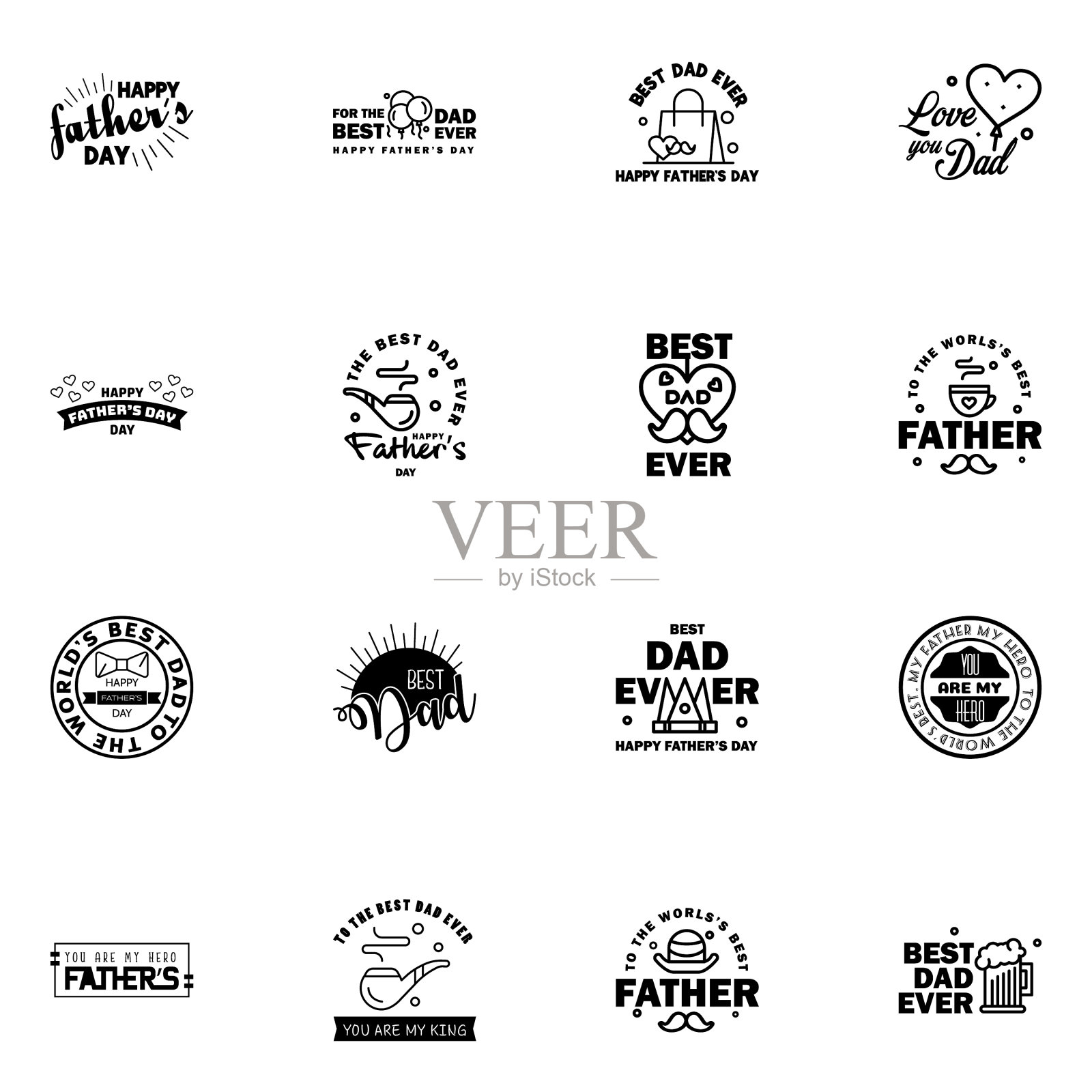 父亲节祝福手刻字徽章插画图片素材