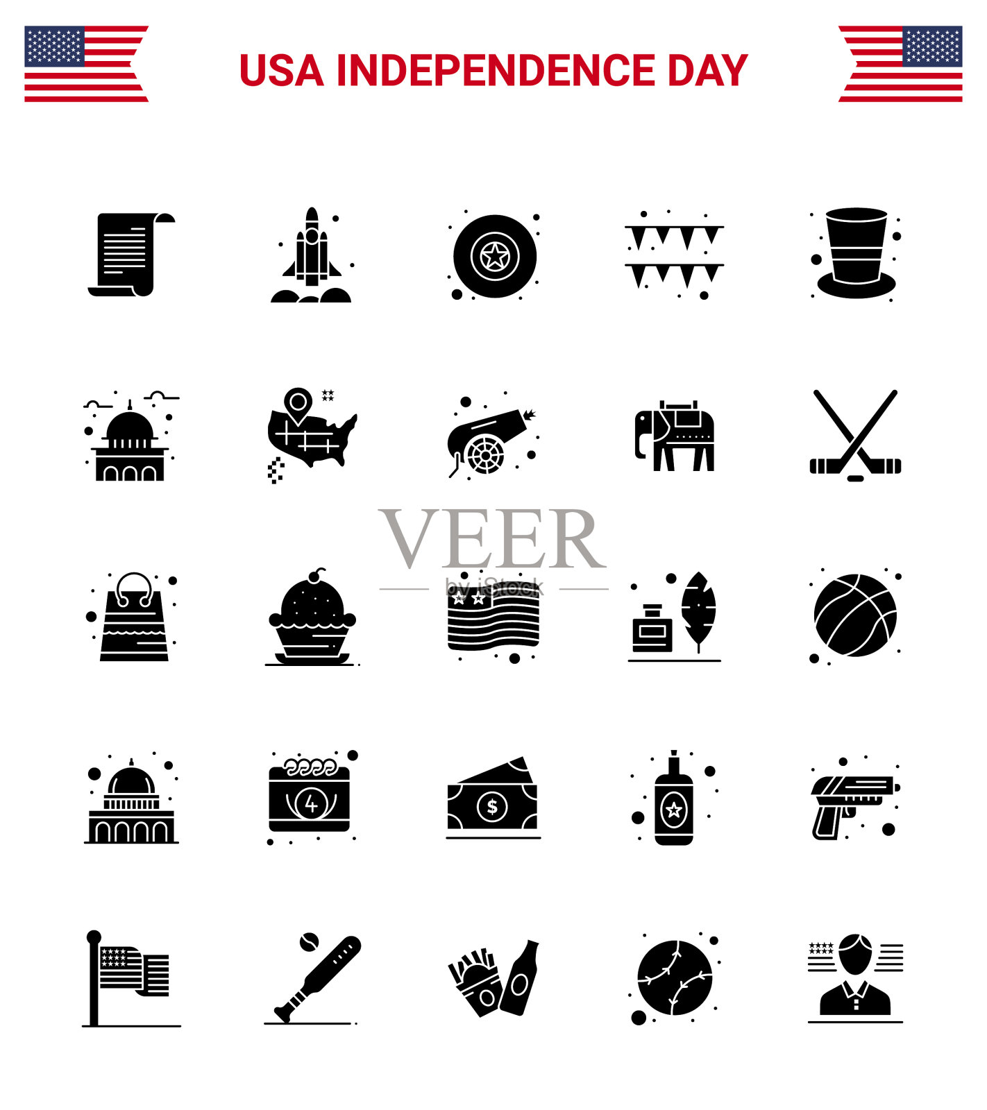 可编辑的固体字形包美国日25简单插画图片素材