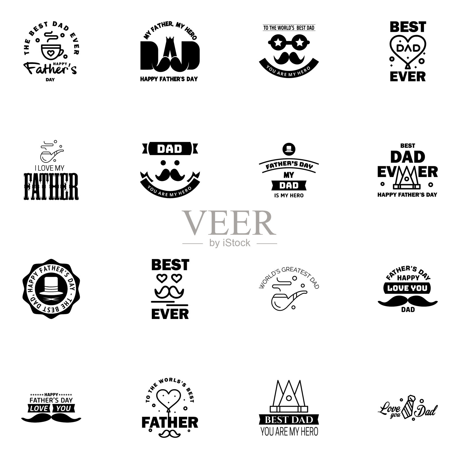 祝父亲节16黑素集丝带快乐插画图片素材