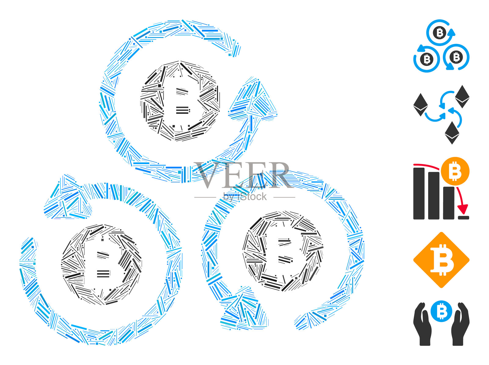线拼贴比特币搅拌器旋转图标插画图片素材
