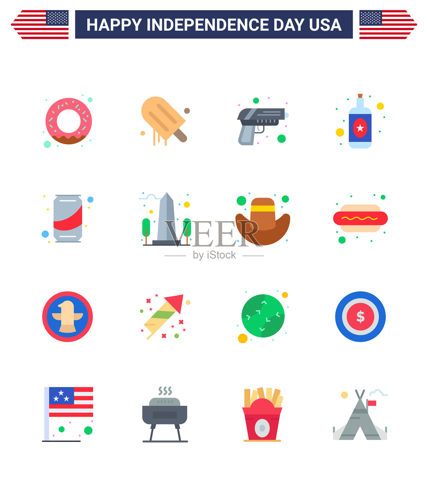 打包16个创意美国独立日相关插画图片素材