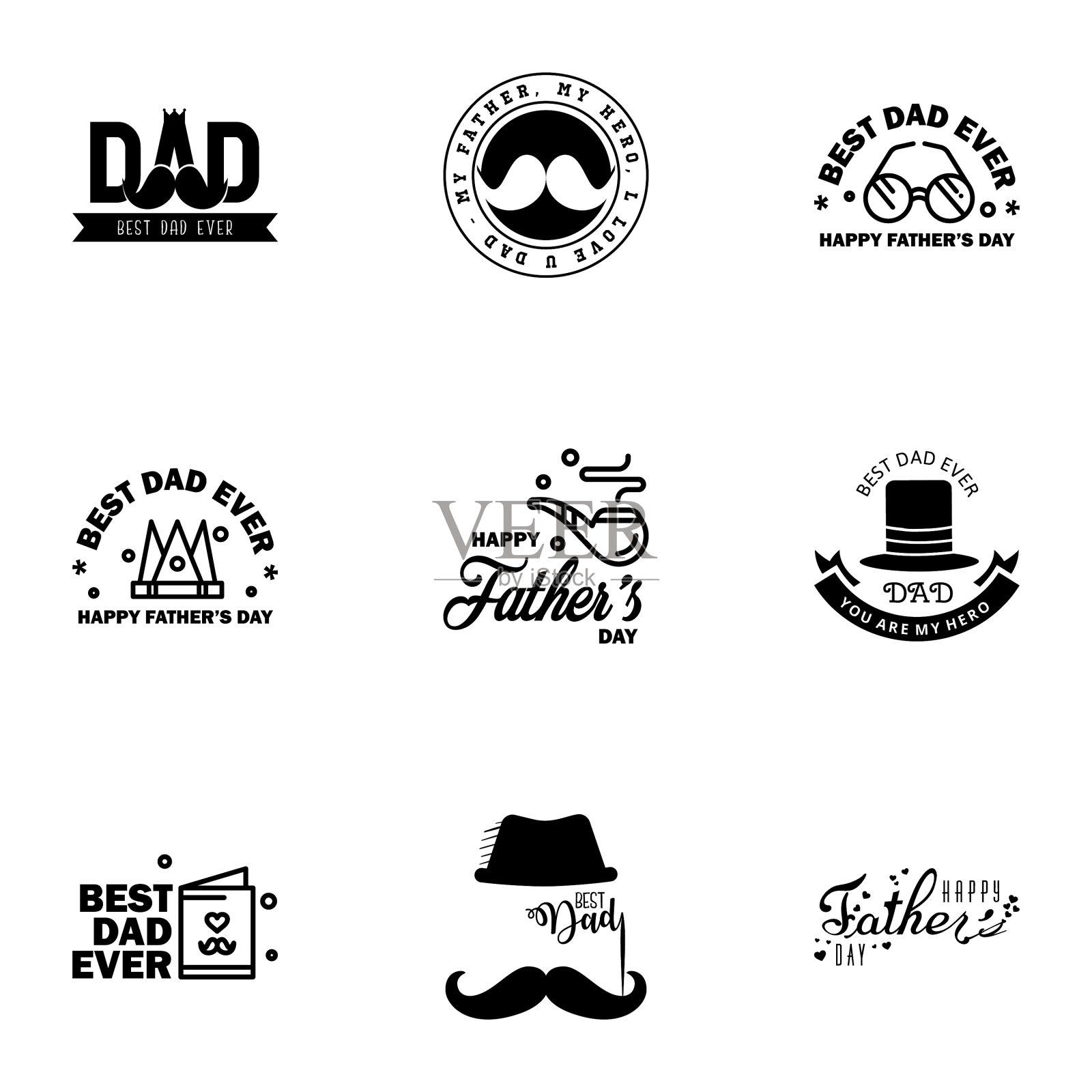 设置父亲节9黑色设计元素插画图片素材