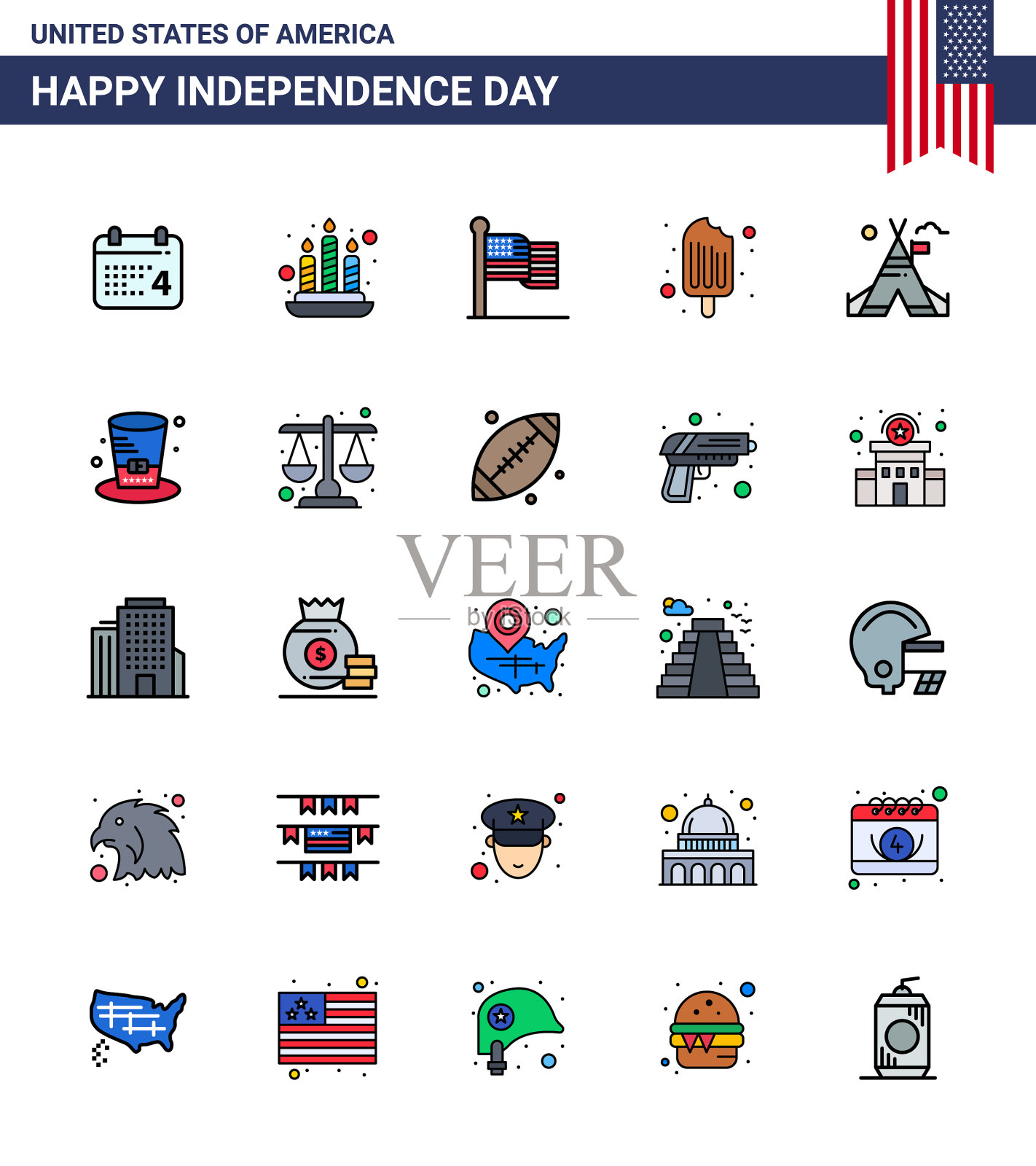 打包25套美国独立日庆祝公寓插画图片素材