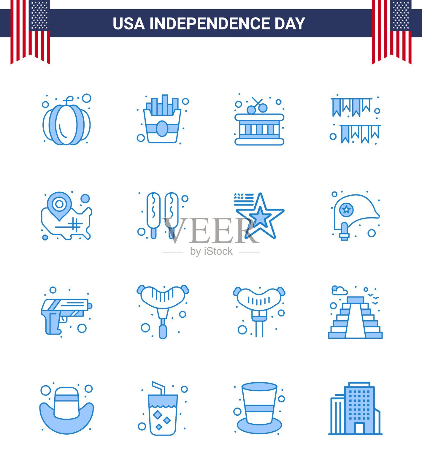 现代设置16蓝调和符号在美国插画图片素材