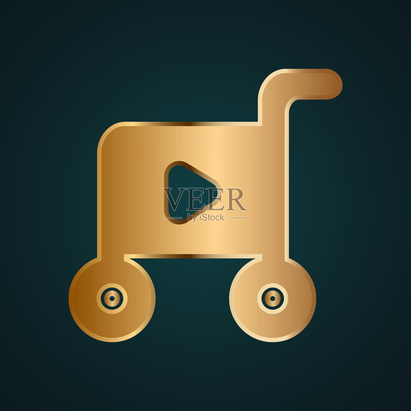 购物车与播放按钮购物车图标矢量标志。梯度黄金插画图片素材