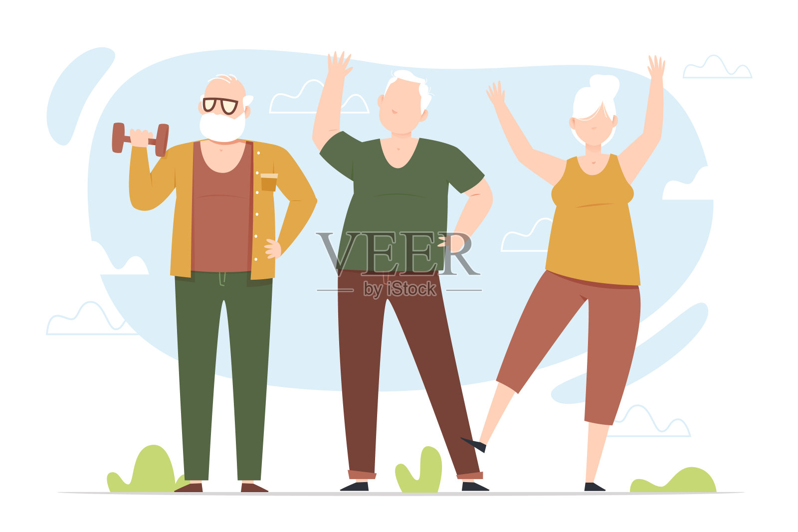 老年人做运动矢量插图插画图片素材