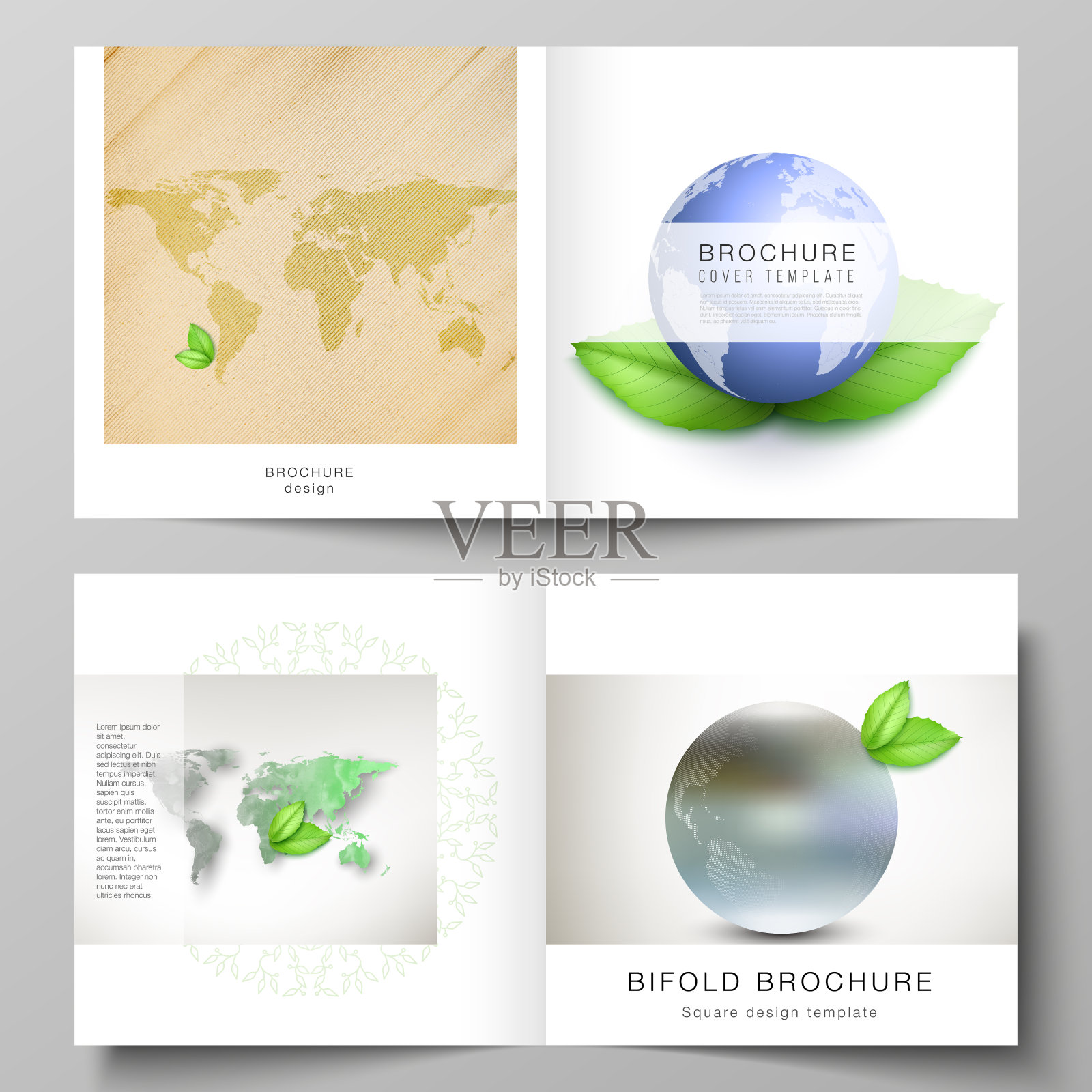 矢量布局的两个封面模板为方形设计双折宣传册，传单，封面设计，书籍设计，宣传册封面。拯救地球的概念。可持续发展全球经营理念设计模板素材
