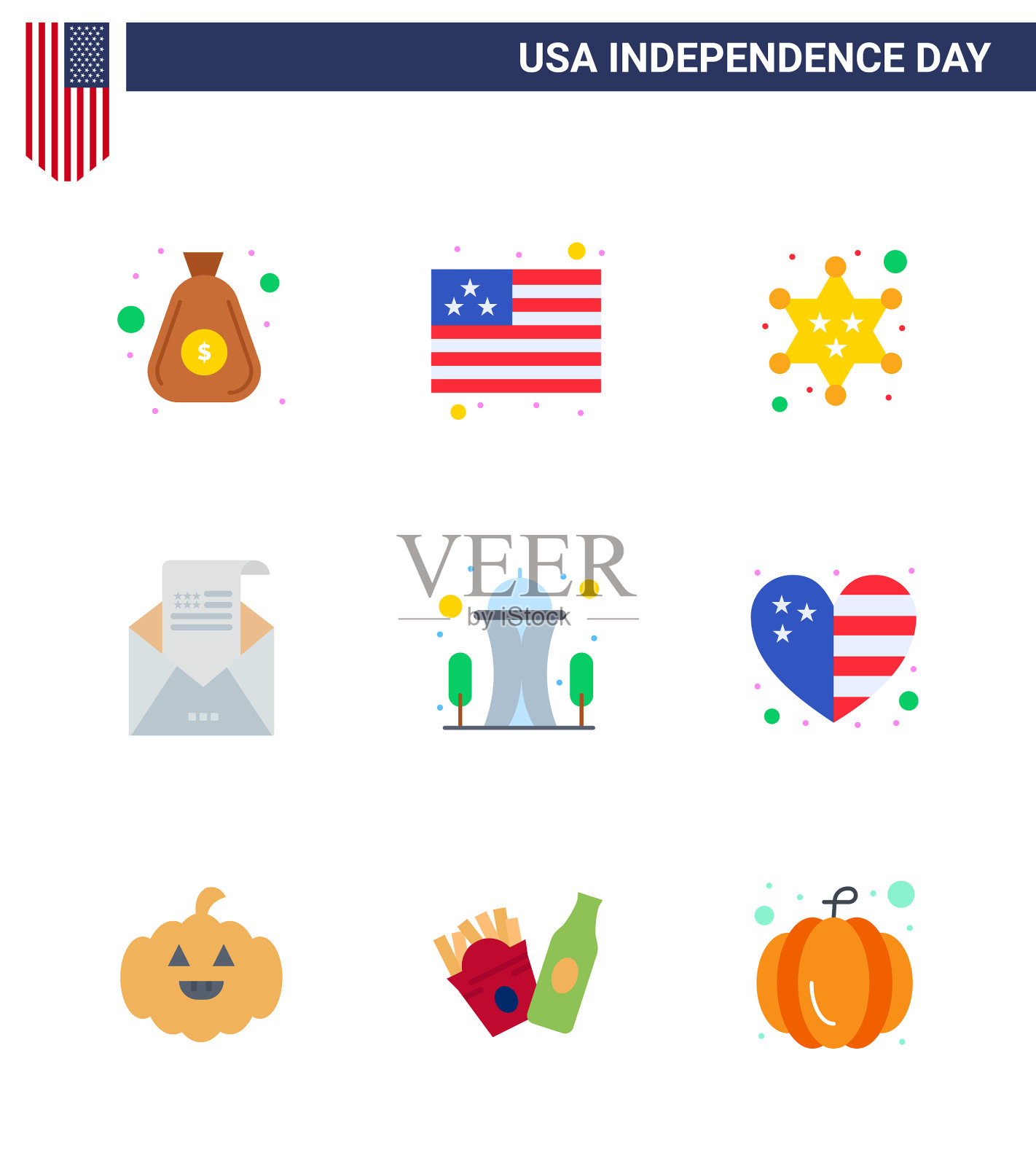 快乐的独立日9单位图标包web插画图片素材