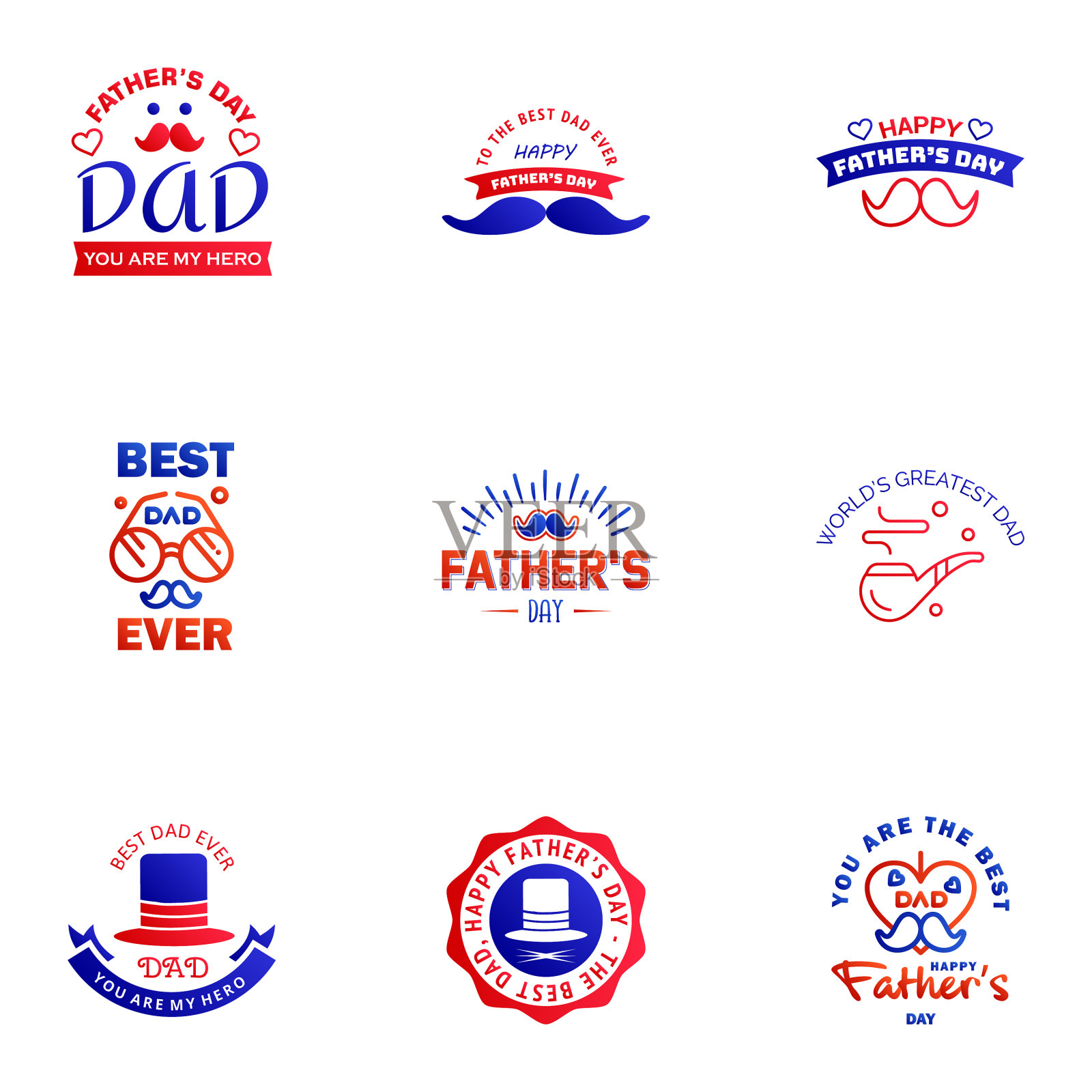 父亲节快乐9蓝色和红色排版插画图片素材