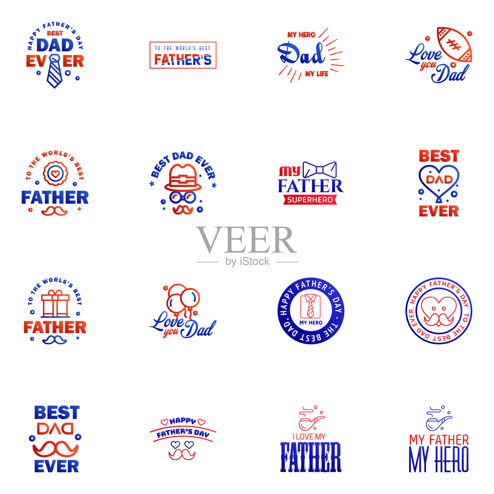 快乐父亲节贺卡16蓝色和红色插画图片素材