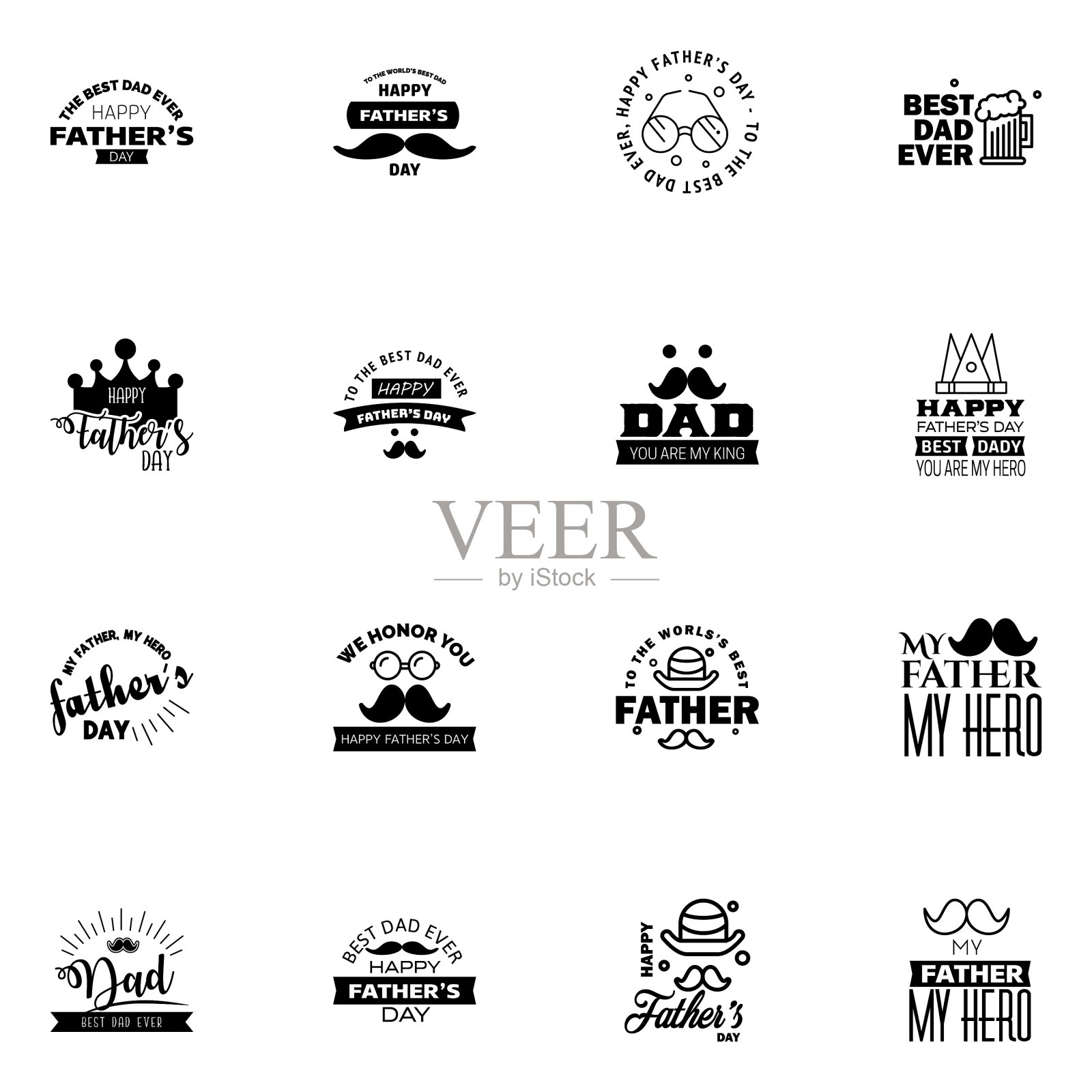 父亲节16黑色字体父亲节快乐插画图片素材