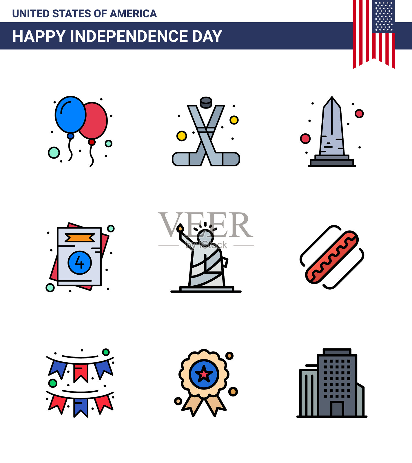 独立日快乐装9平充盈插画图片素材