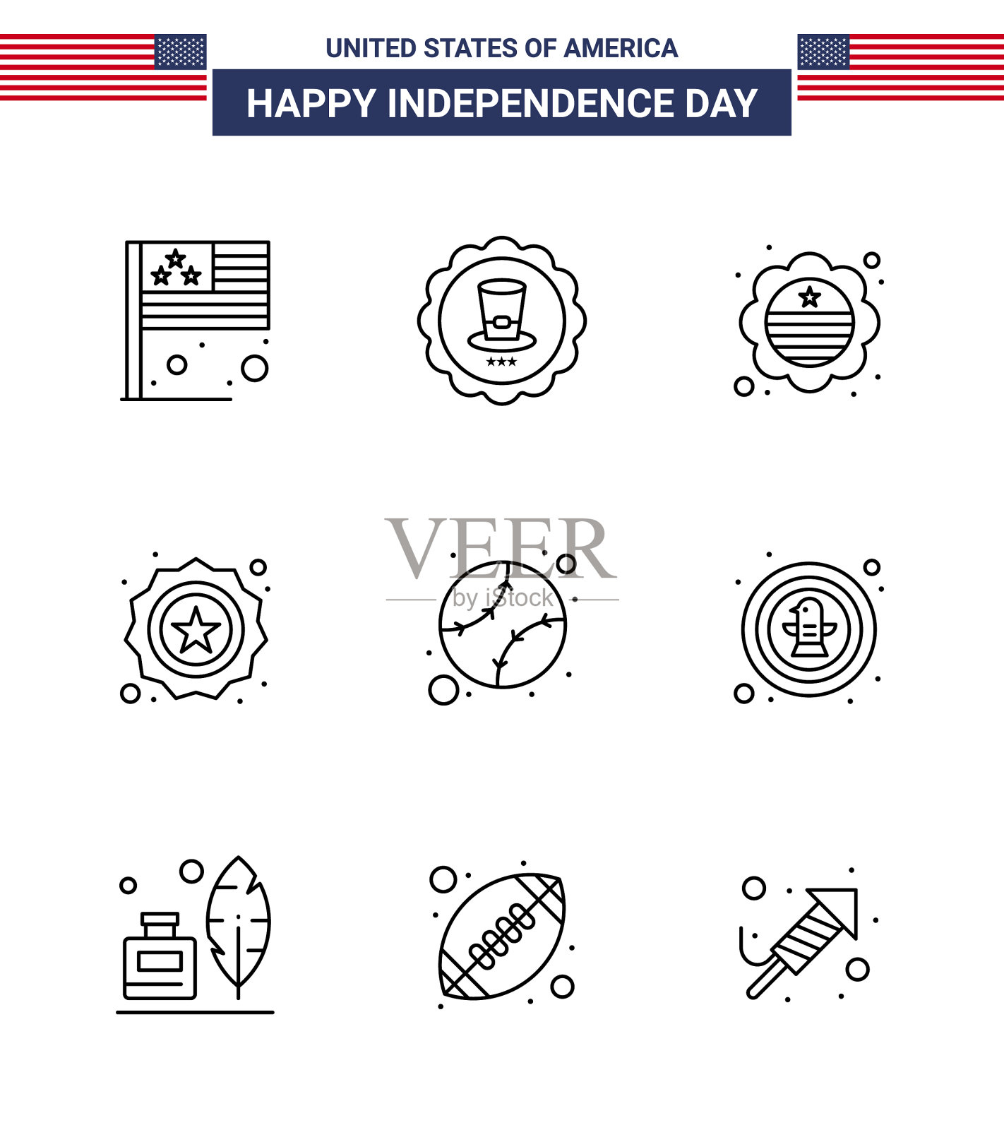 可编辑线条包美国天9简单线条插画图片素材