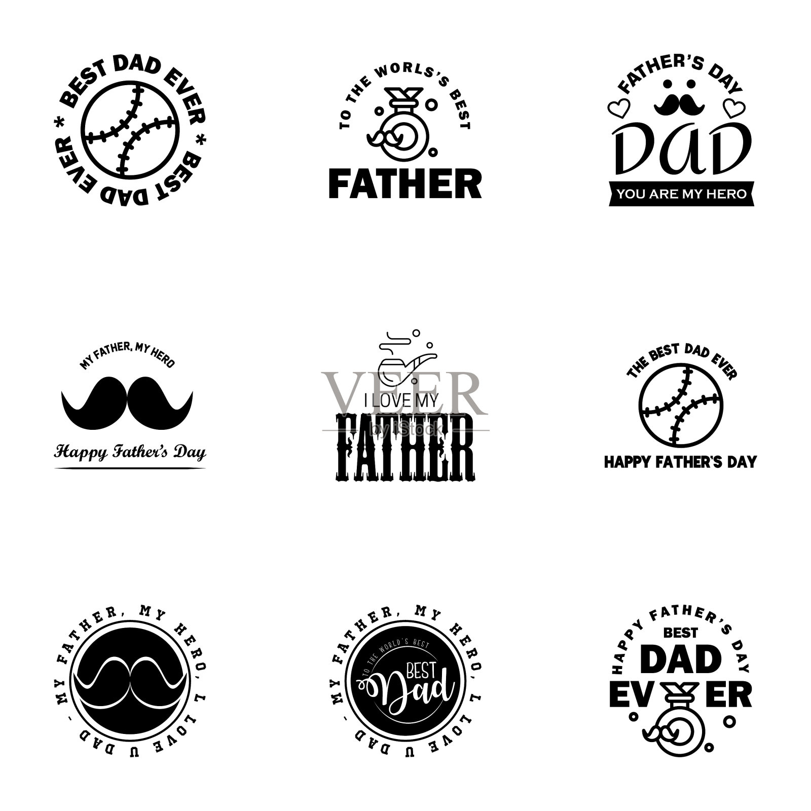 祝父亲节9黑色节日亲笔字快乐插画图片素材