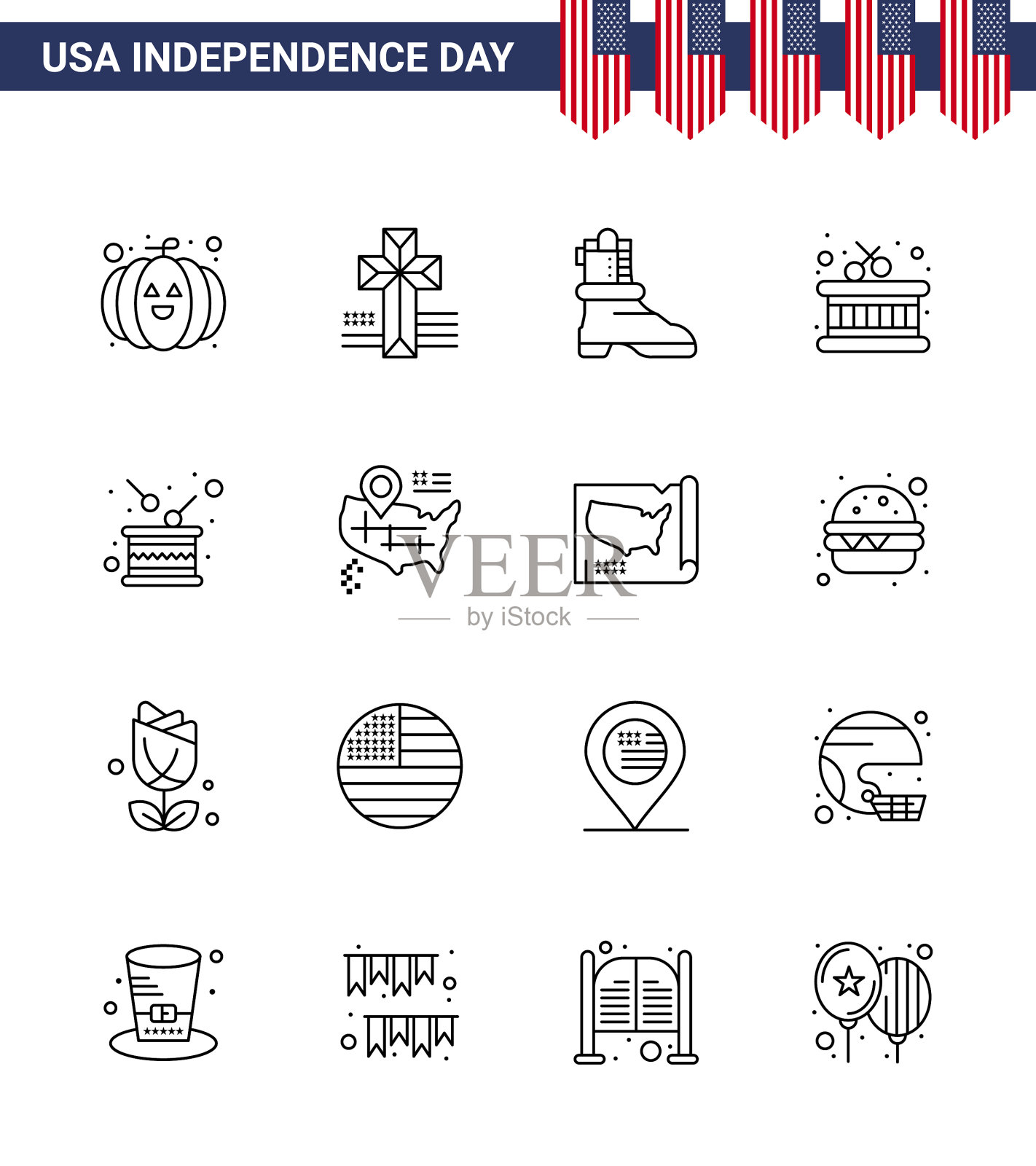 打包16个创意美国独立日相关插画图片素材