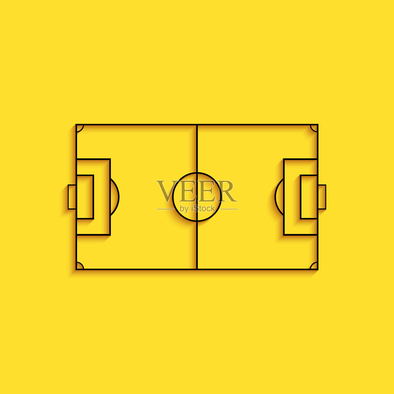 黑色足球场或足球场图标孤立在黄色背景。长长的阴影风格。向量插画图片素材