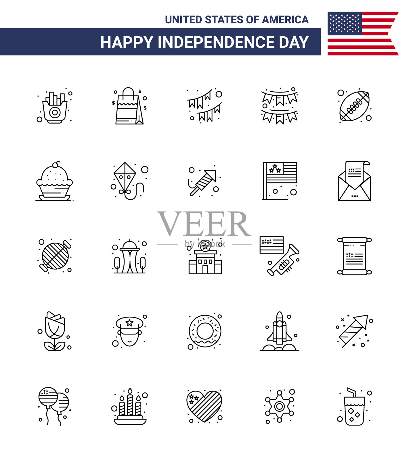 独立日快乐装25行标志和插画图片素材