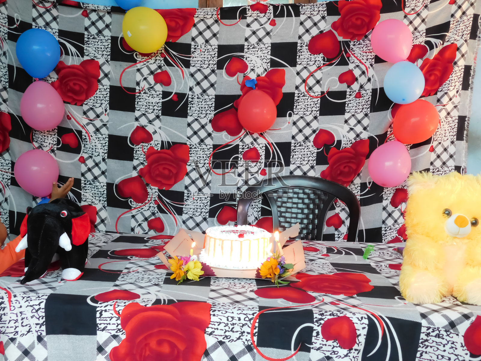 一个装饰在生日聚会的特写视图照片摄影图片