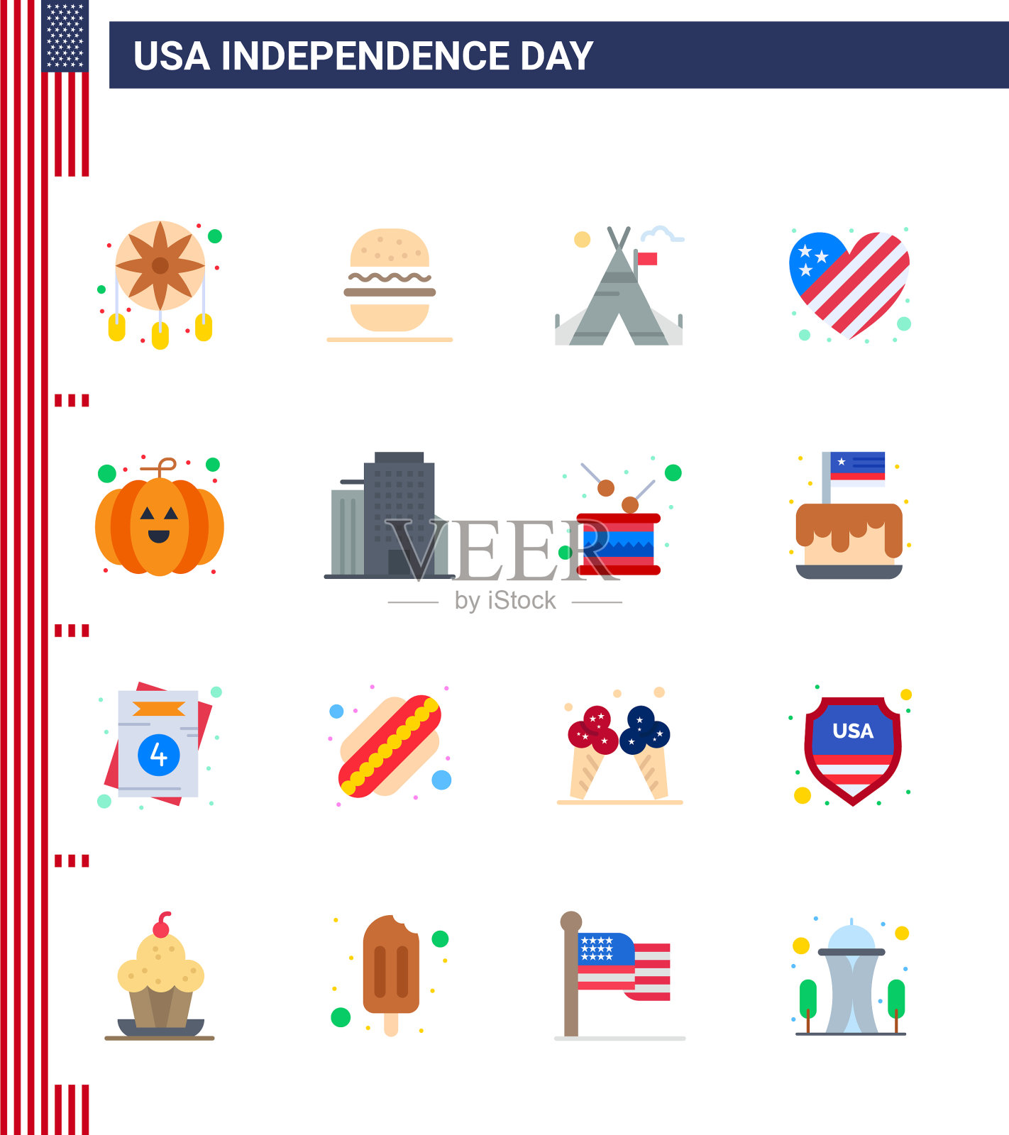 美国独立日平设16个美国插画图片素材