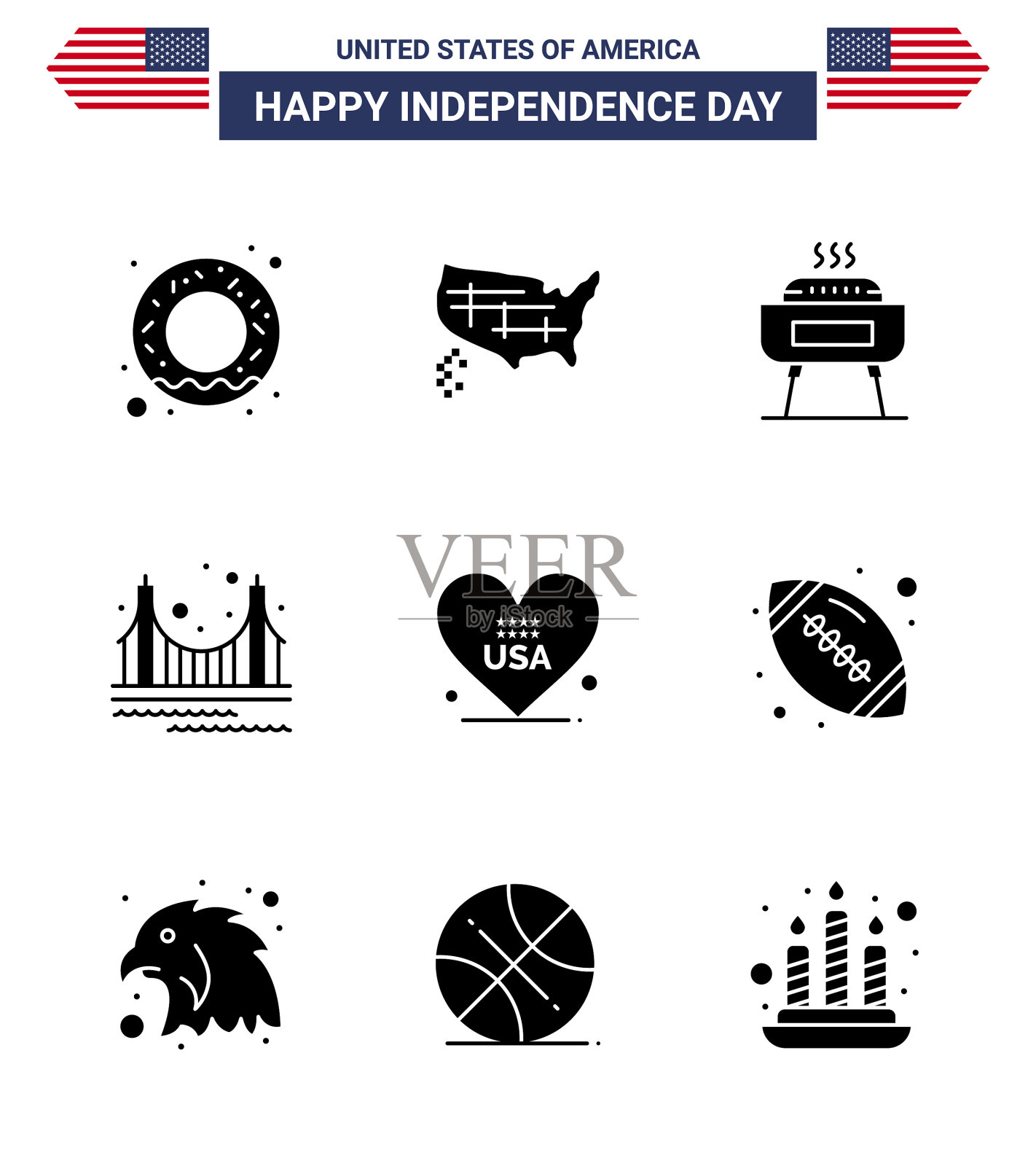 美国立体字形标志独立日插画图片素材