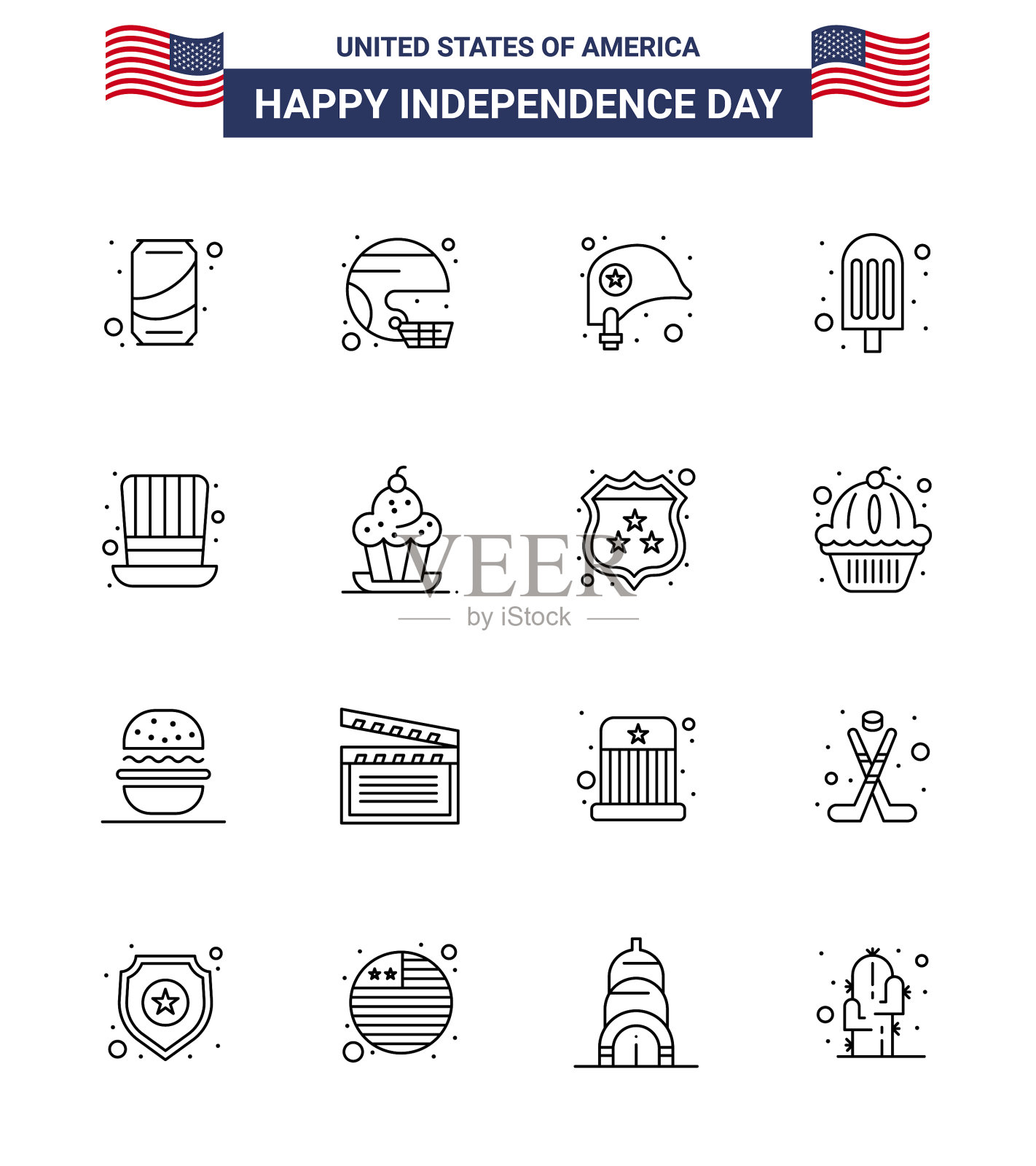 独立日快乐，美国包装16个创意插画图片素材