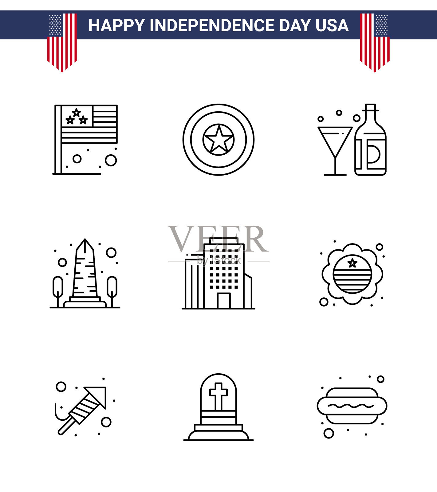 股票图标包装美国第9天线标志和插画图片素材