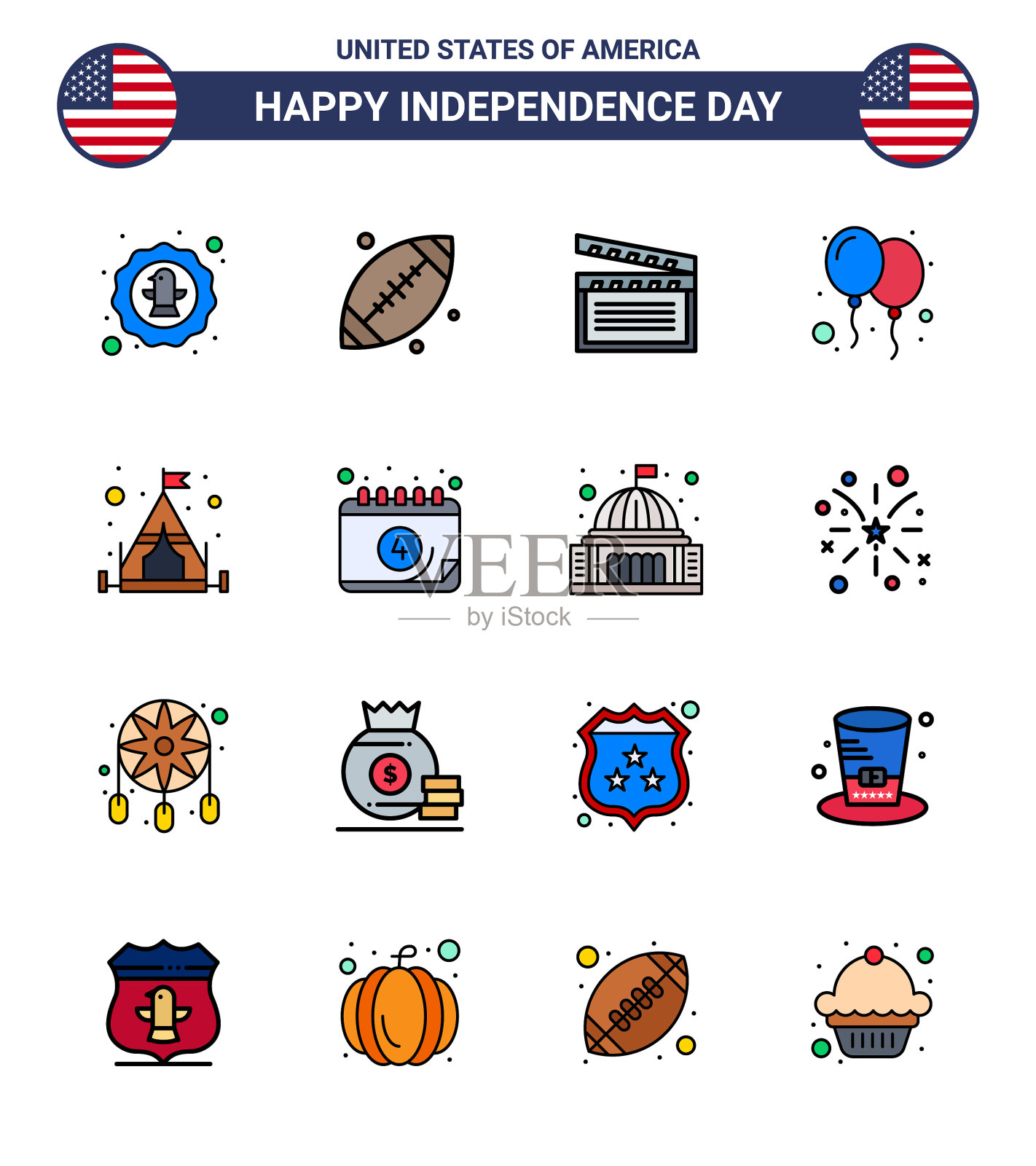 现代设置16条平填线和符号插画图片素材