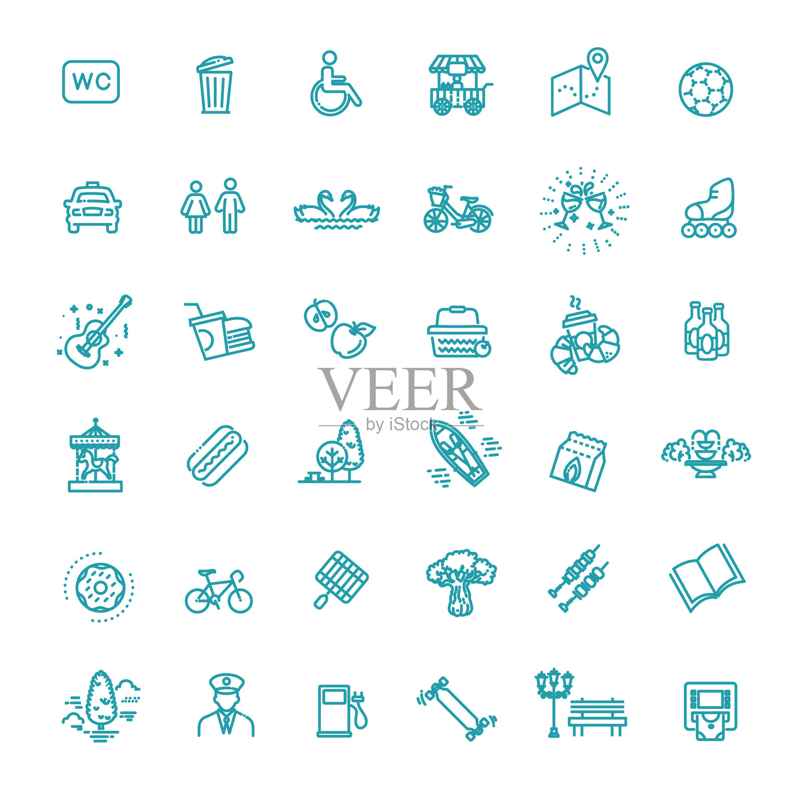 城市公园图标集。空地用于娱乐的空地图标素材