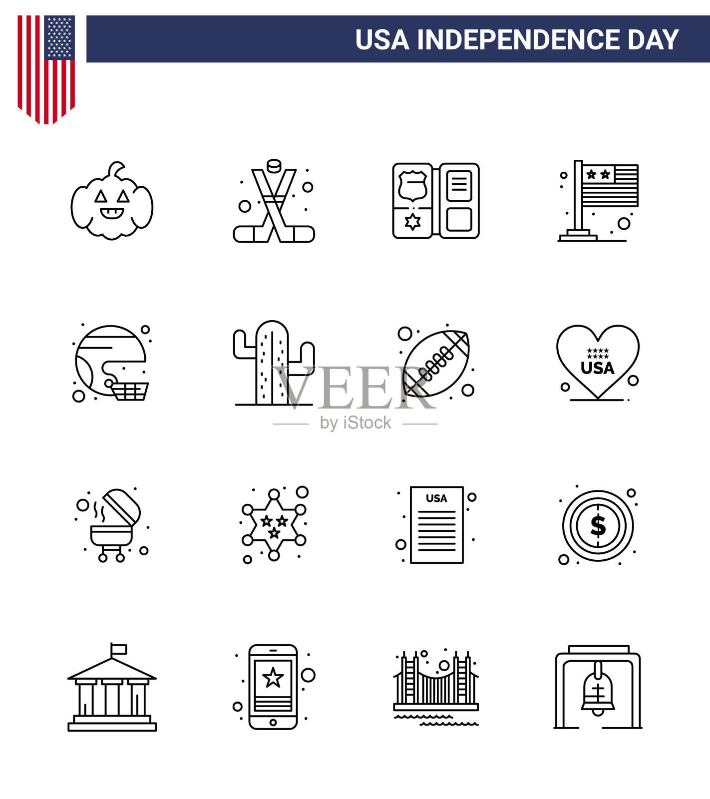 行装16个美国独立日的标志插画图片素材